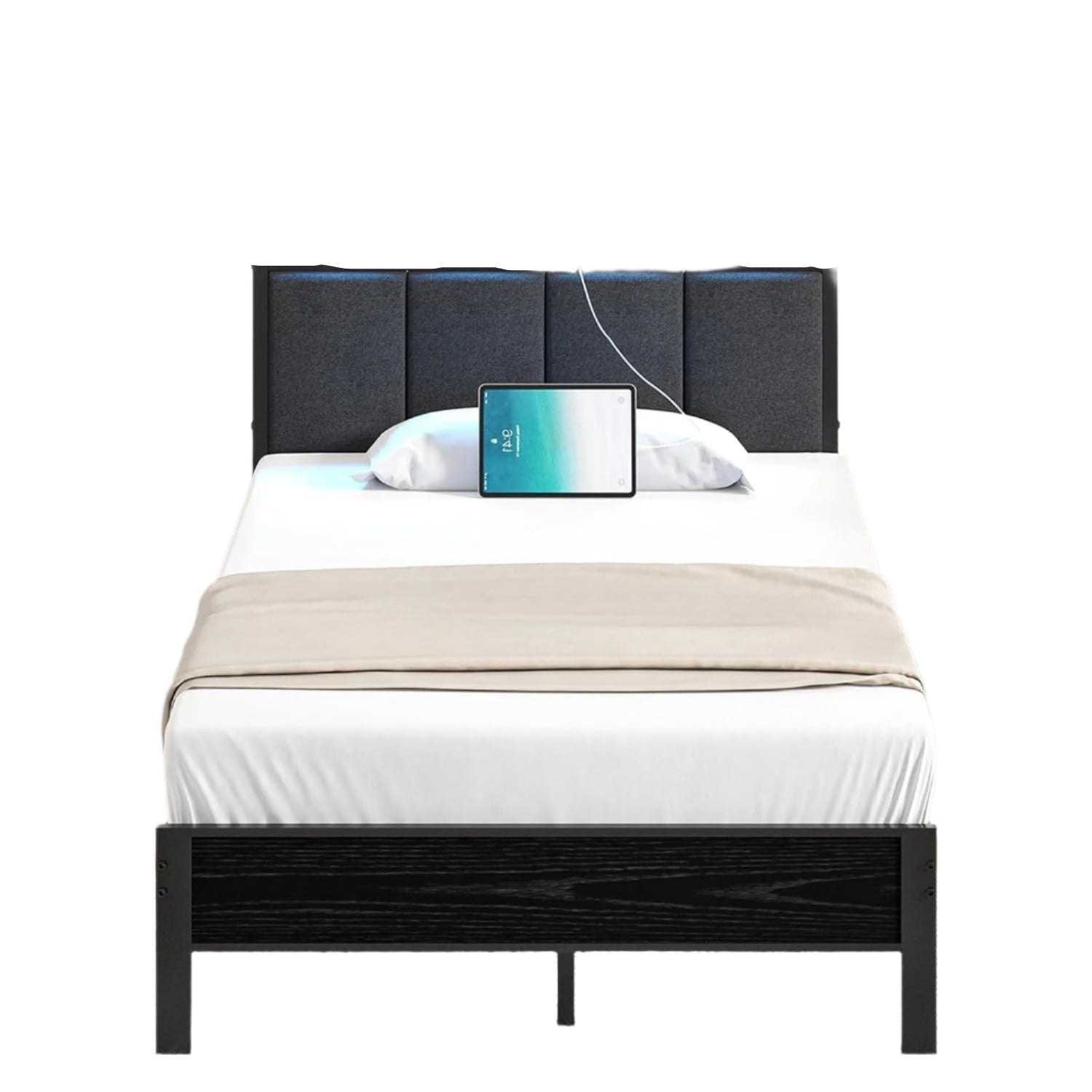 Bed Frames with LED Lights and Storage, Metal Platform Bed Twin