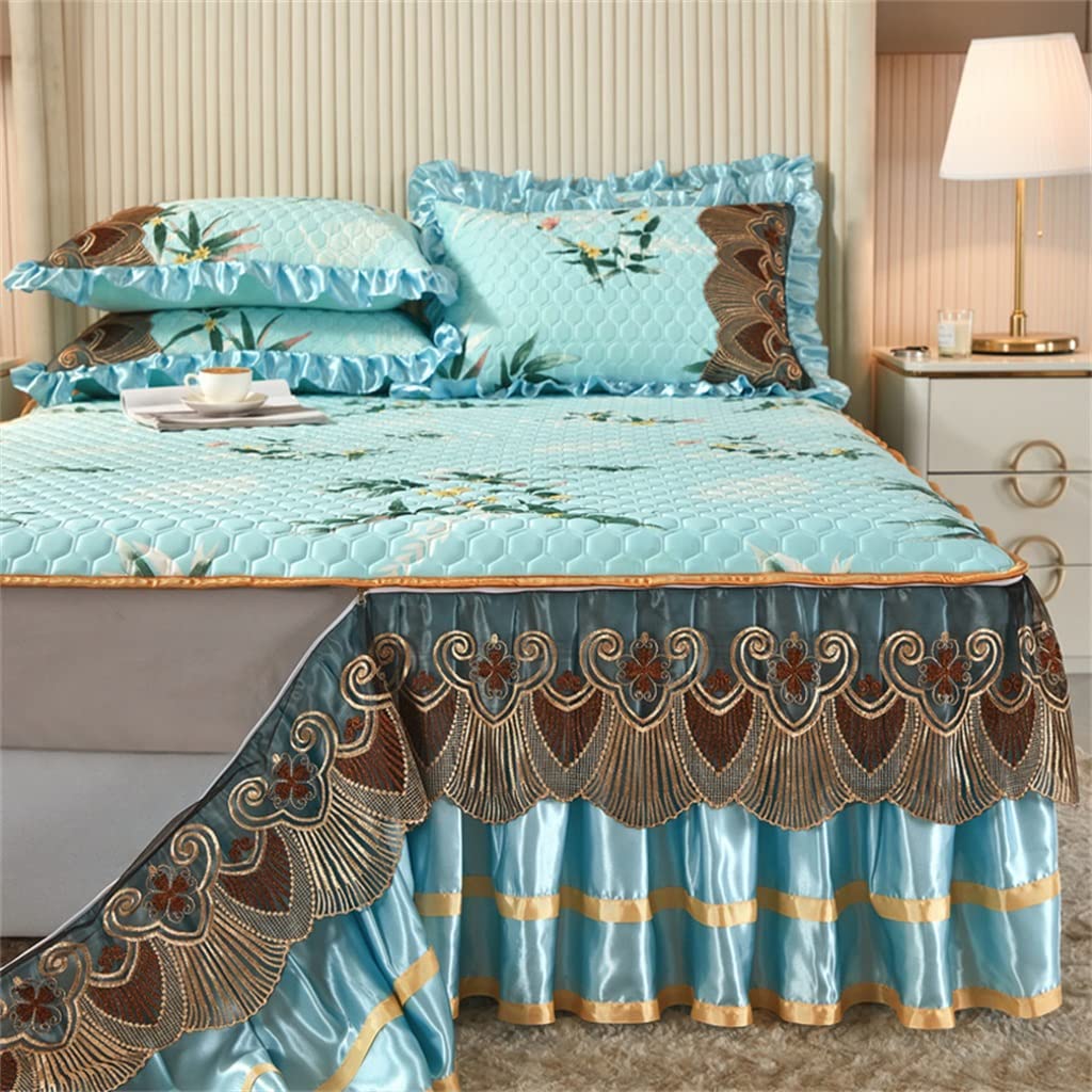 Summer Bed Skirt Three-Piece Set Hine Washable Summer Removable Bed Cover ice Silk