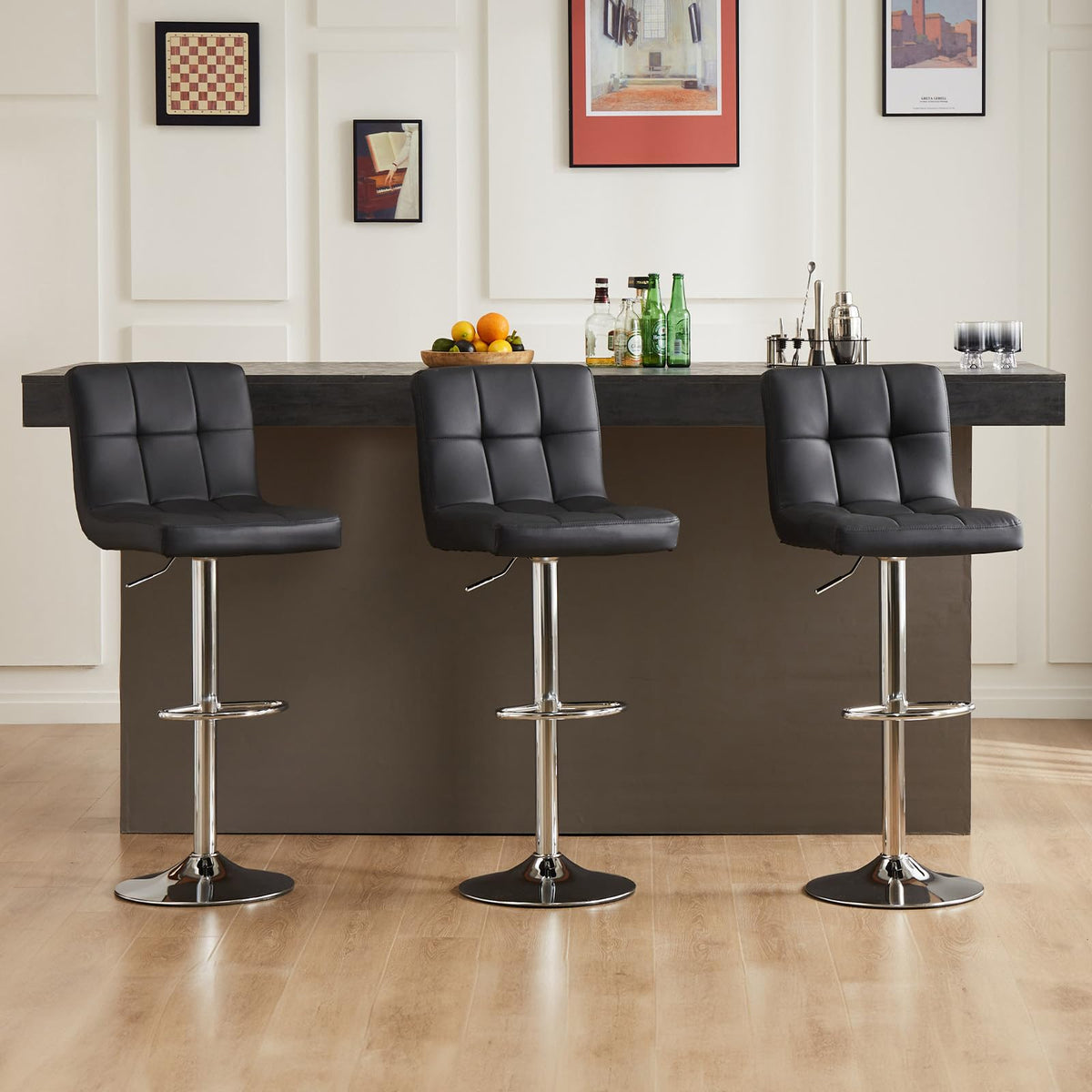 Bar Stools Set of 4, Counter Height, PU Leather, Metal Base