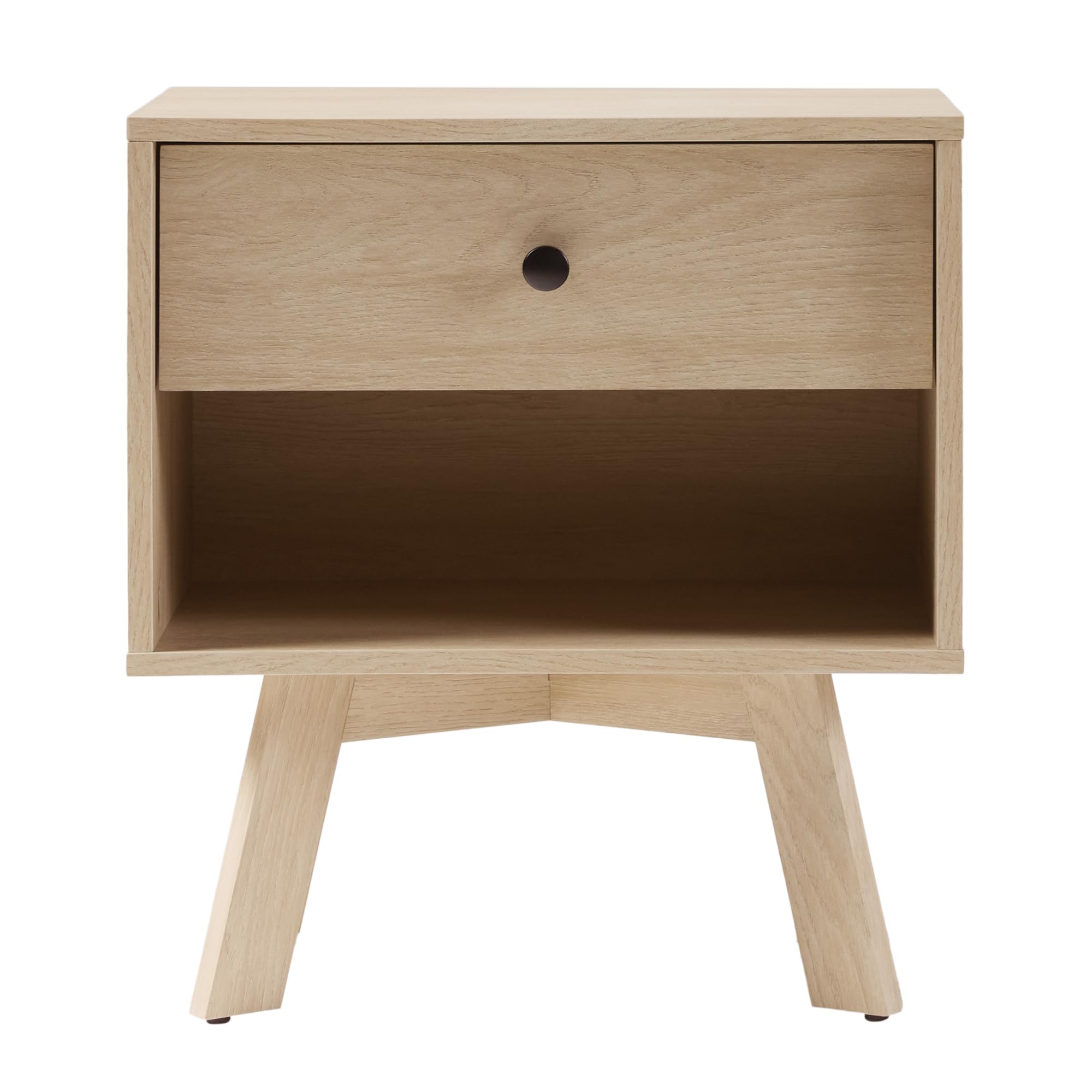 Mid Century Modern 1-Drawer Nightstand Bedroom Storage Drawer and Shelf Bedside