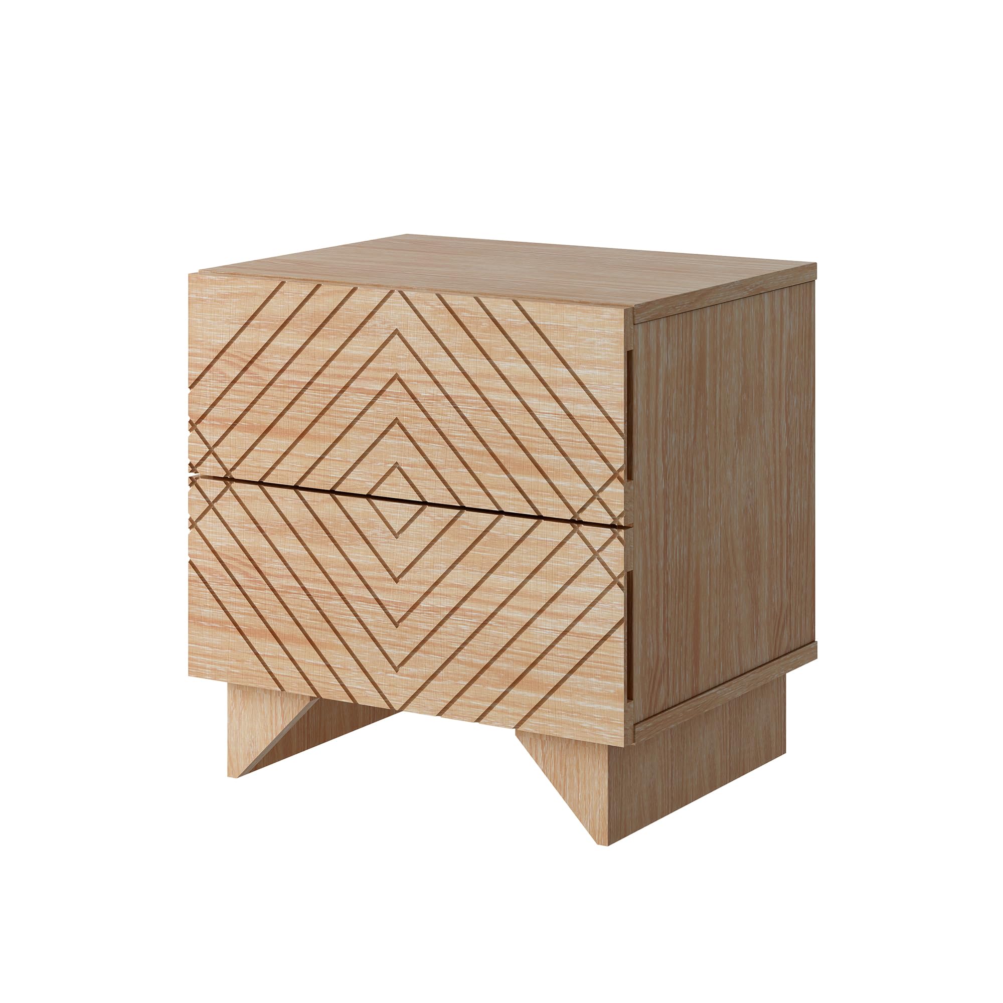 Solid Wood Nightstand with 2 Drawer Storage, Modern Beside Table