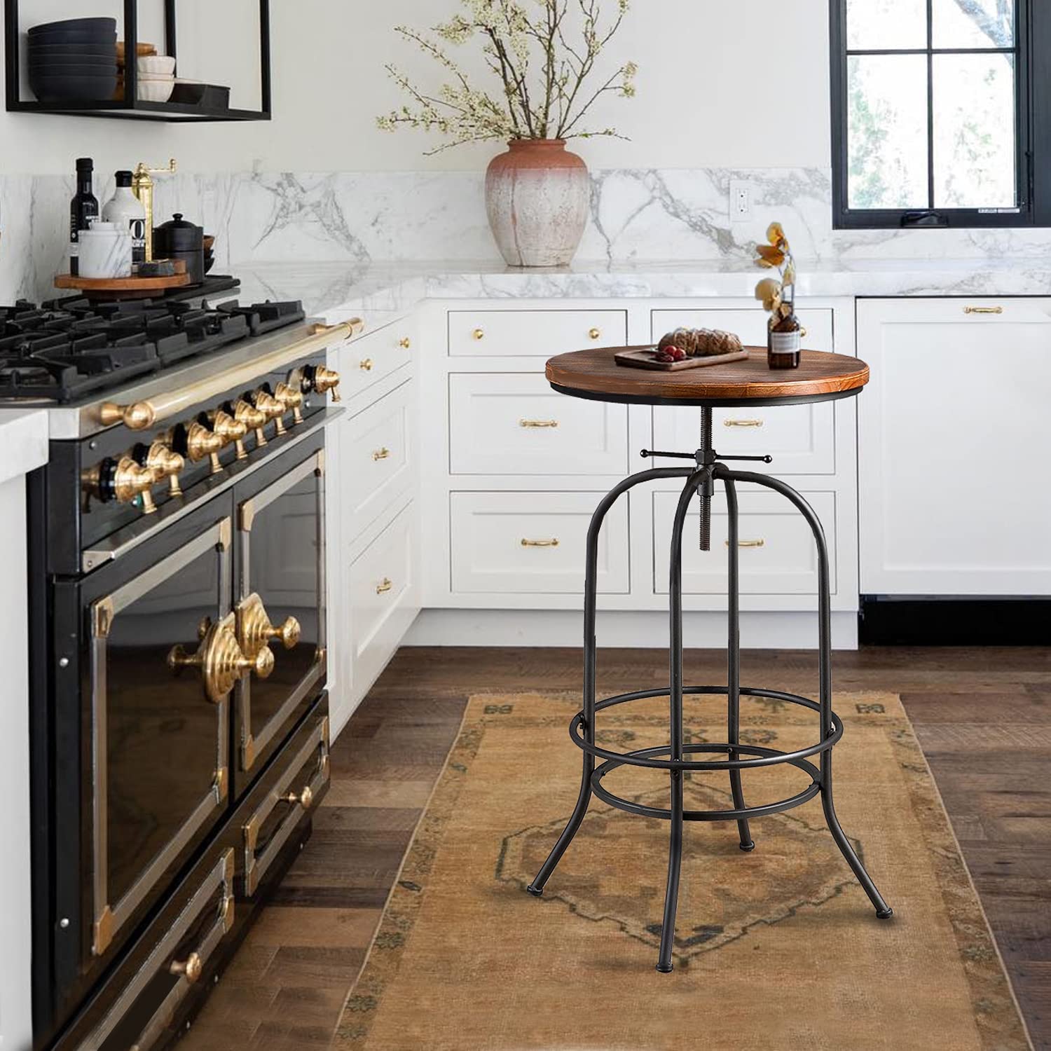 Height-Adjustable Round Bar Table with Swivel Top