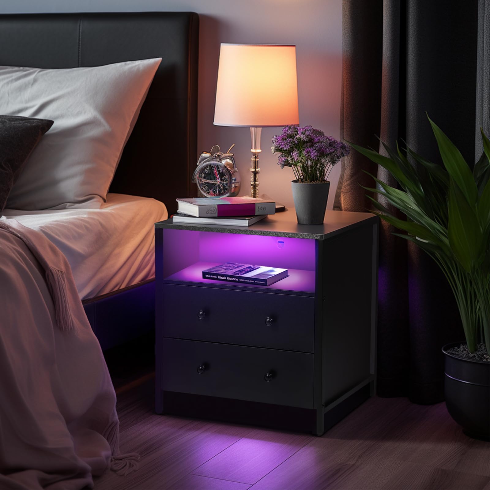 27 Inch Wide Night Stand, Large Wood Night Stand with 2 Drawer
