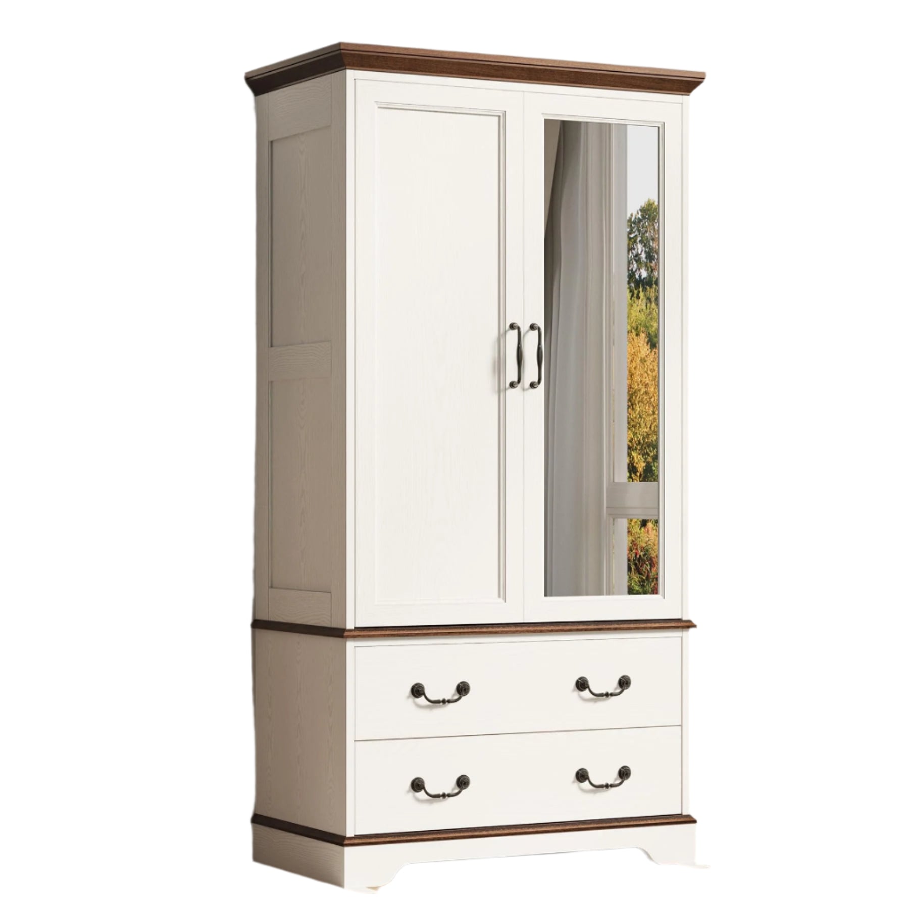 Armoire Wardrobe Closet with Mirror, 70.1" Wooden Clothing Storage Cabinet