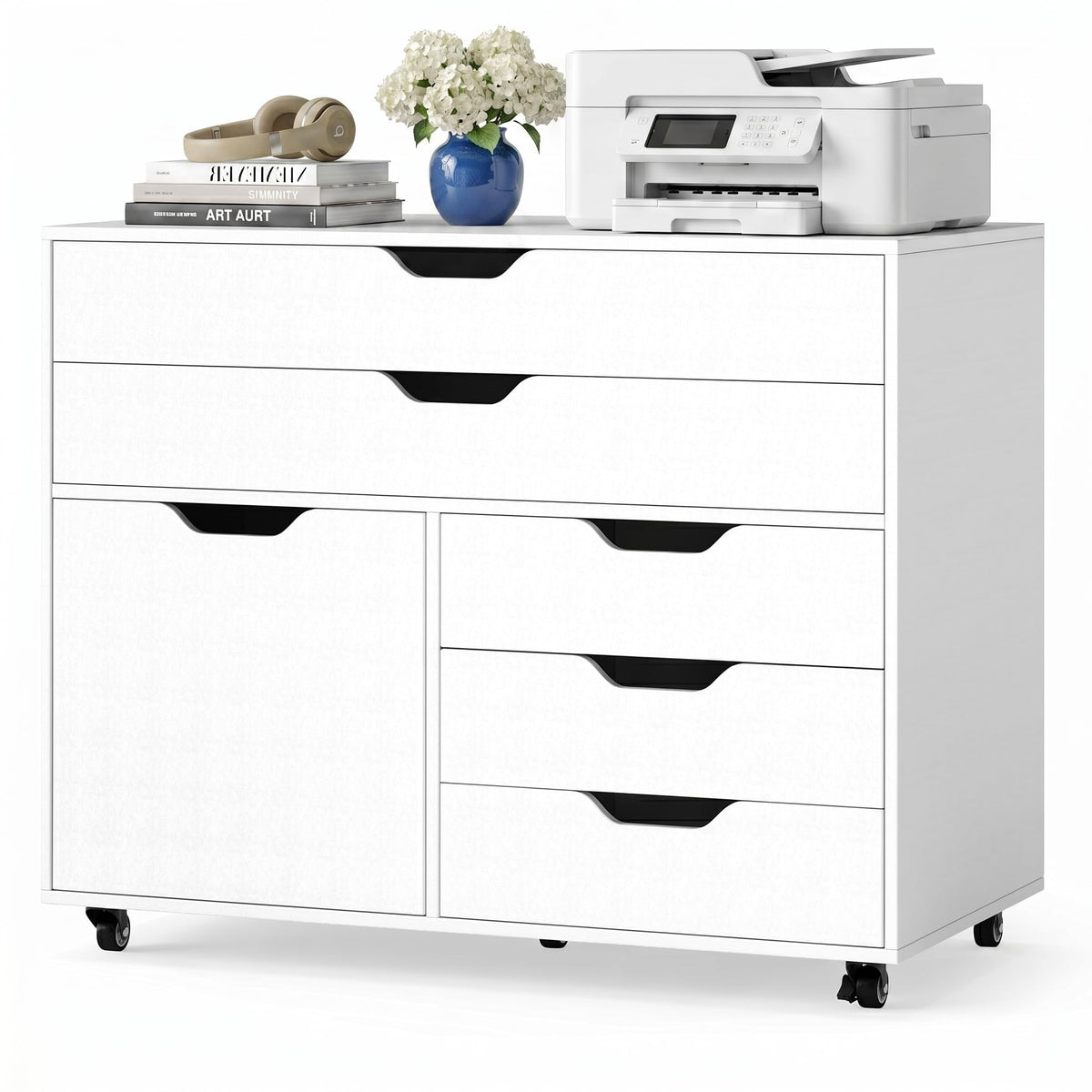 5-Drawer Rolling Storage Cabinet with Side Door