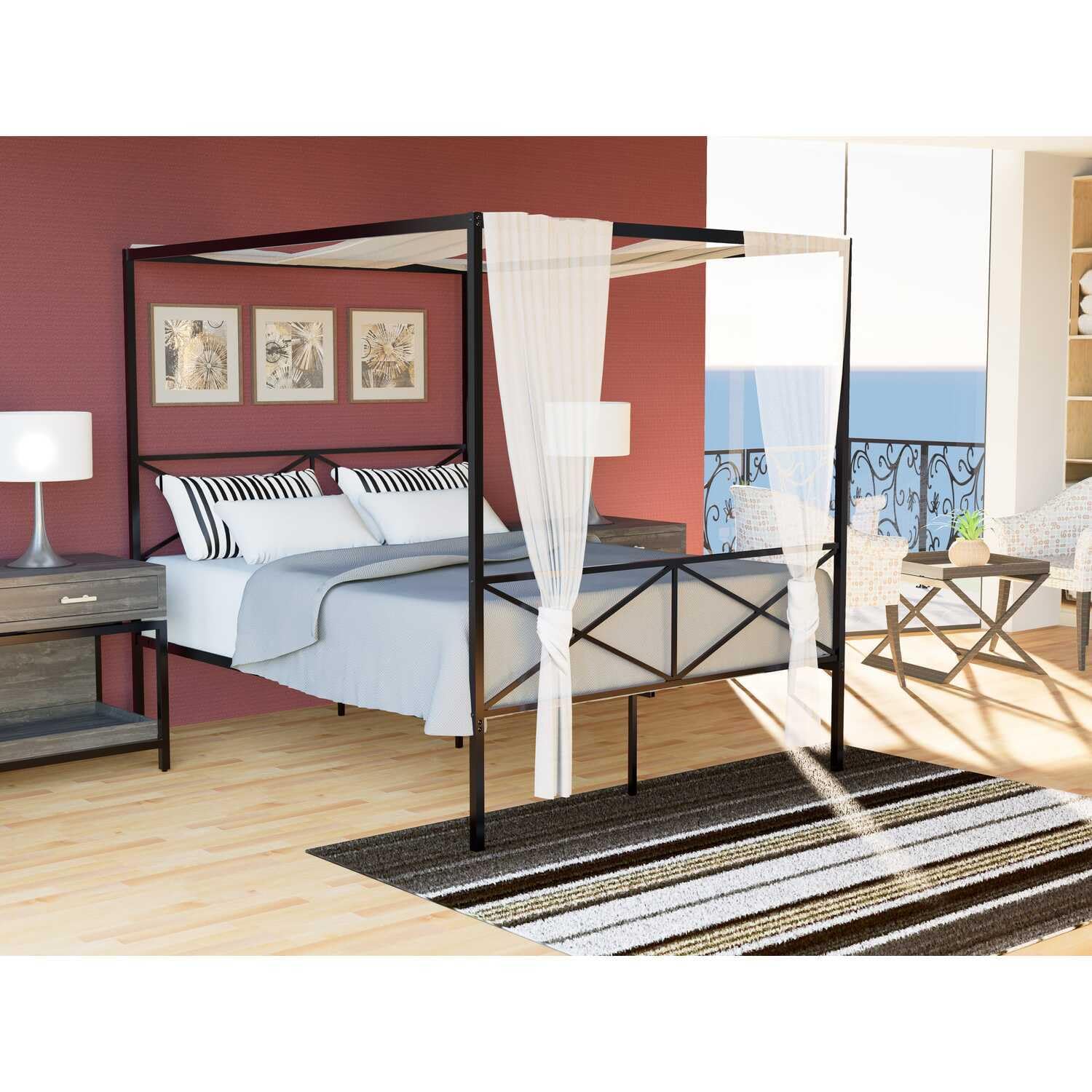 Rococo Romance Canopy Platform Bed Frame with Modern Style Headboard