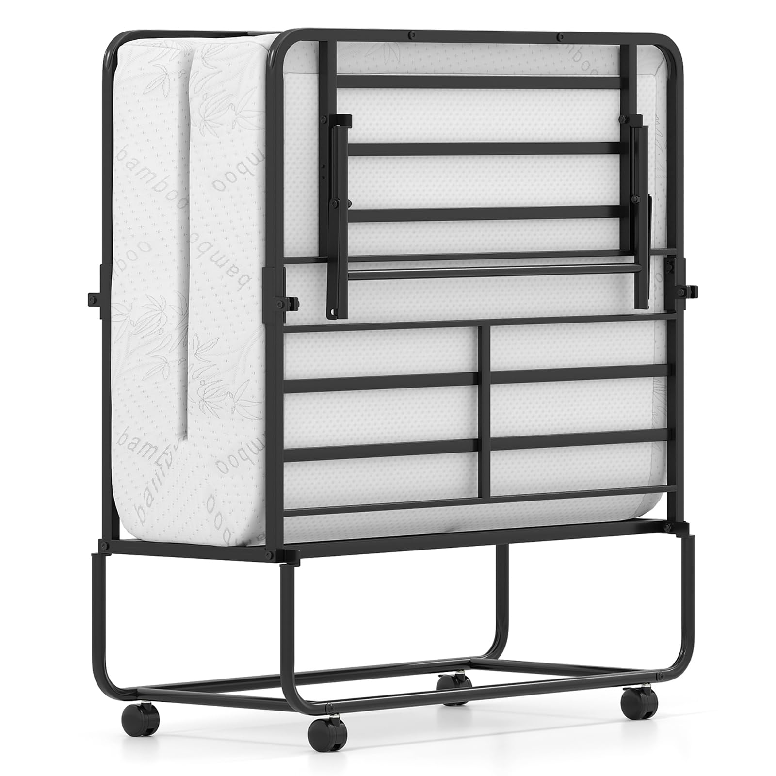 Bed Frame with Mattress, 75" x 38" Portable Rollaway Guest