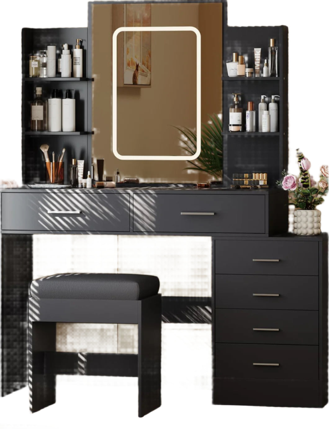 Vanity Desk with Mirror and Lights, Makeup Vanity Set with Charging Station