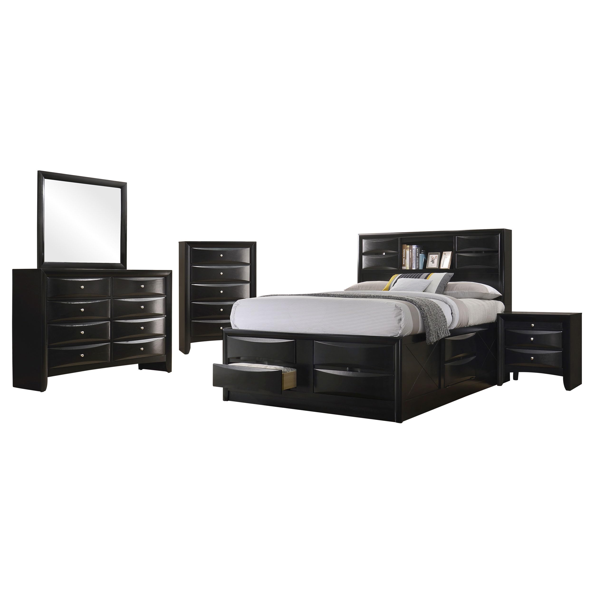 Briana Transitional 5-Piece Bedroom Set Queen Size Storage Bookcase Bed Frame