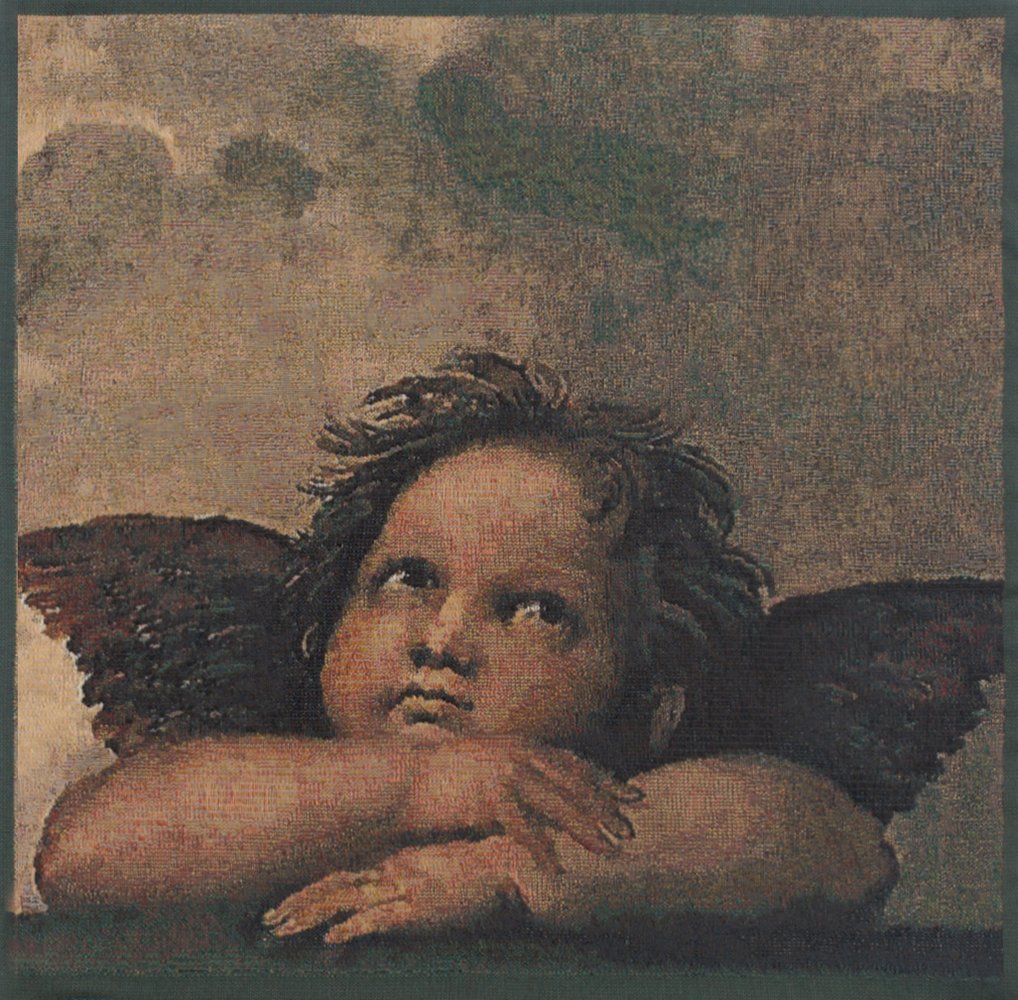 17"x17" Belgium Jacquard Tapestry Pillow Cover – Raphael Angels, Cotton, Velvet Back