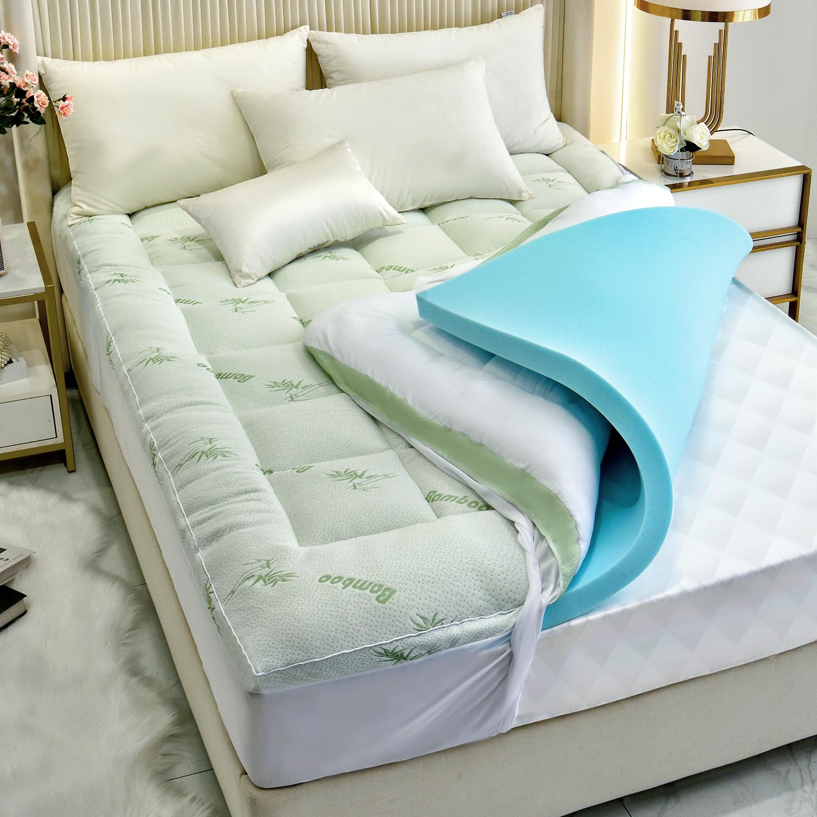 Topper,Dual Layer 4 Inch Memory Foam Mattress Topper - 2 Inch Gel Memory