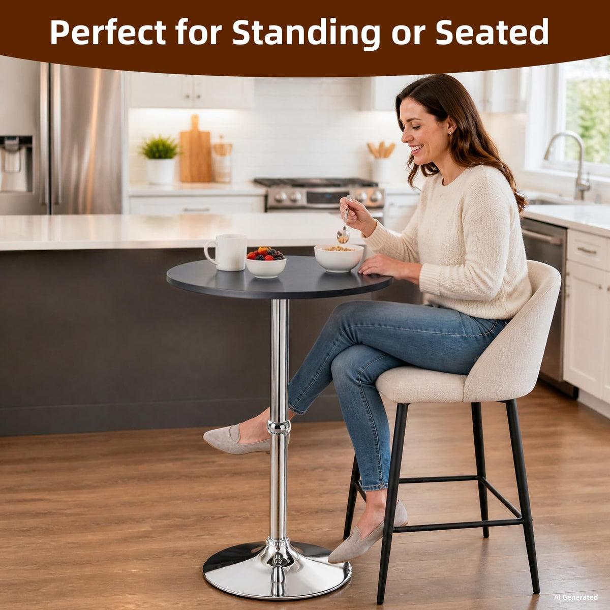 Round Bar Table with Metal Frame | 41" Counter Height