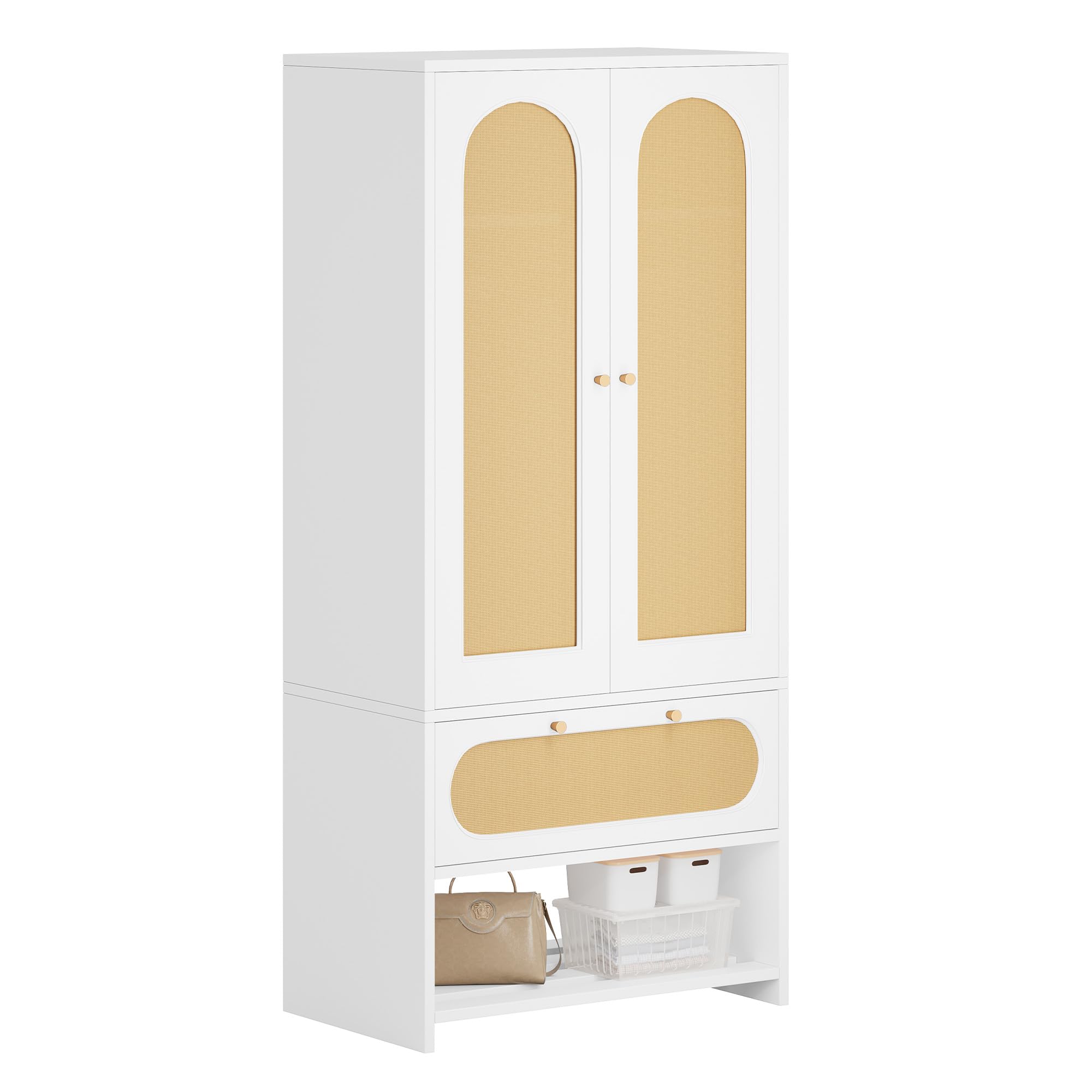 Rattan Wardrobe Closet Set of 2 70" Tall Rattan Armoire with Doors