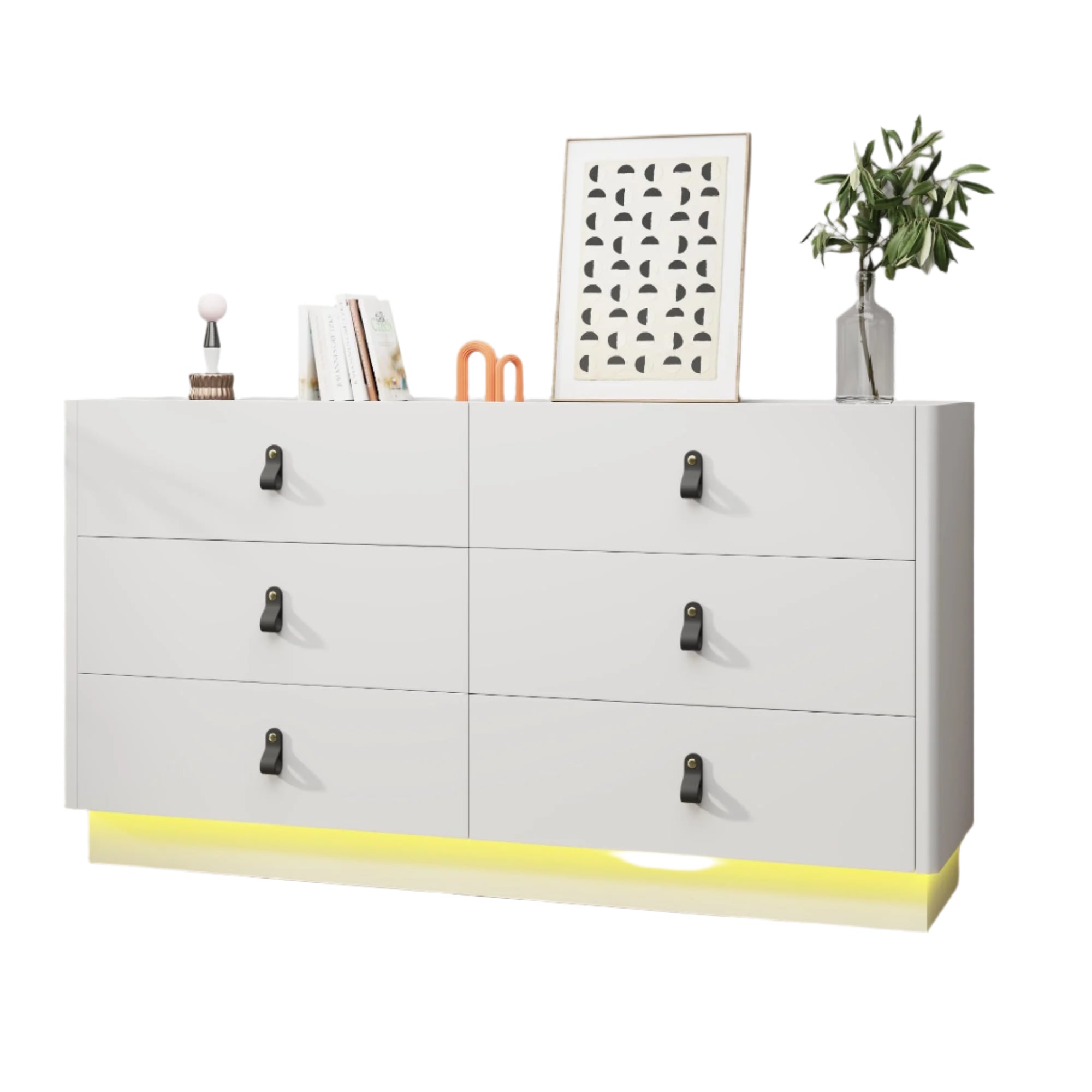 59 Inch Dresser with Jewelry Drawers & Glass Top, Modern Chest of Drawers