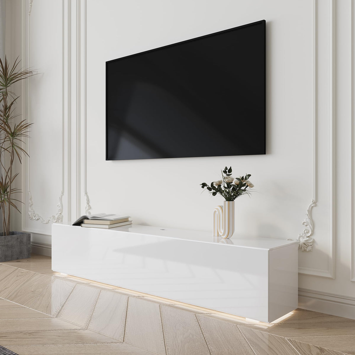 63" Wall-Mounted TV Stand with LED Lights