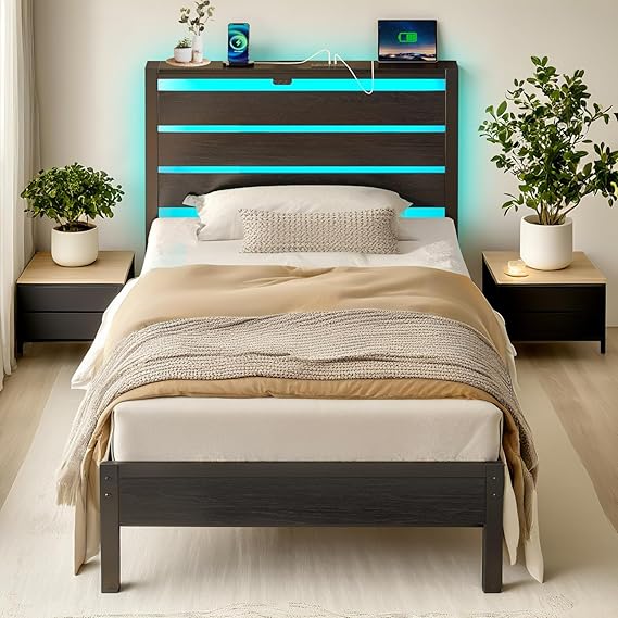 Metal Platform Bed Frame-Full Size Bed Frame with Headboard
