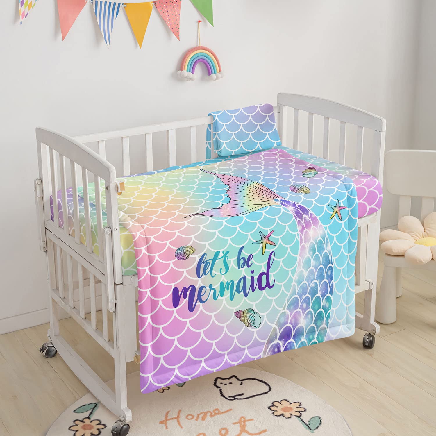 3pcs Nursery Crib Bedding Set with Comforter, Sheet & Skirt