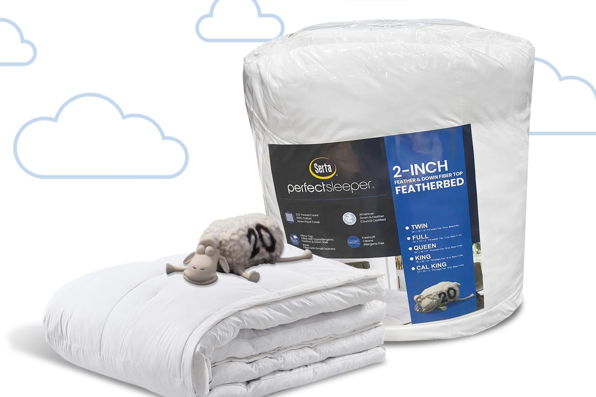 Down Fiber Pillow Top Mattress Topper Full Size - 233 Thread Count 100%