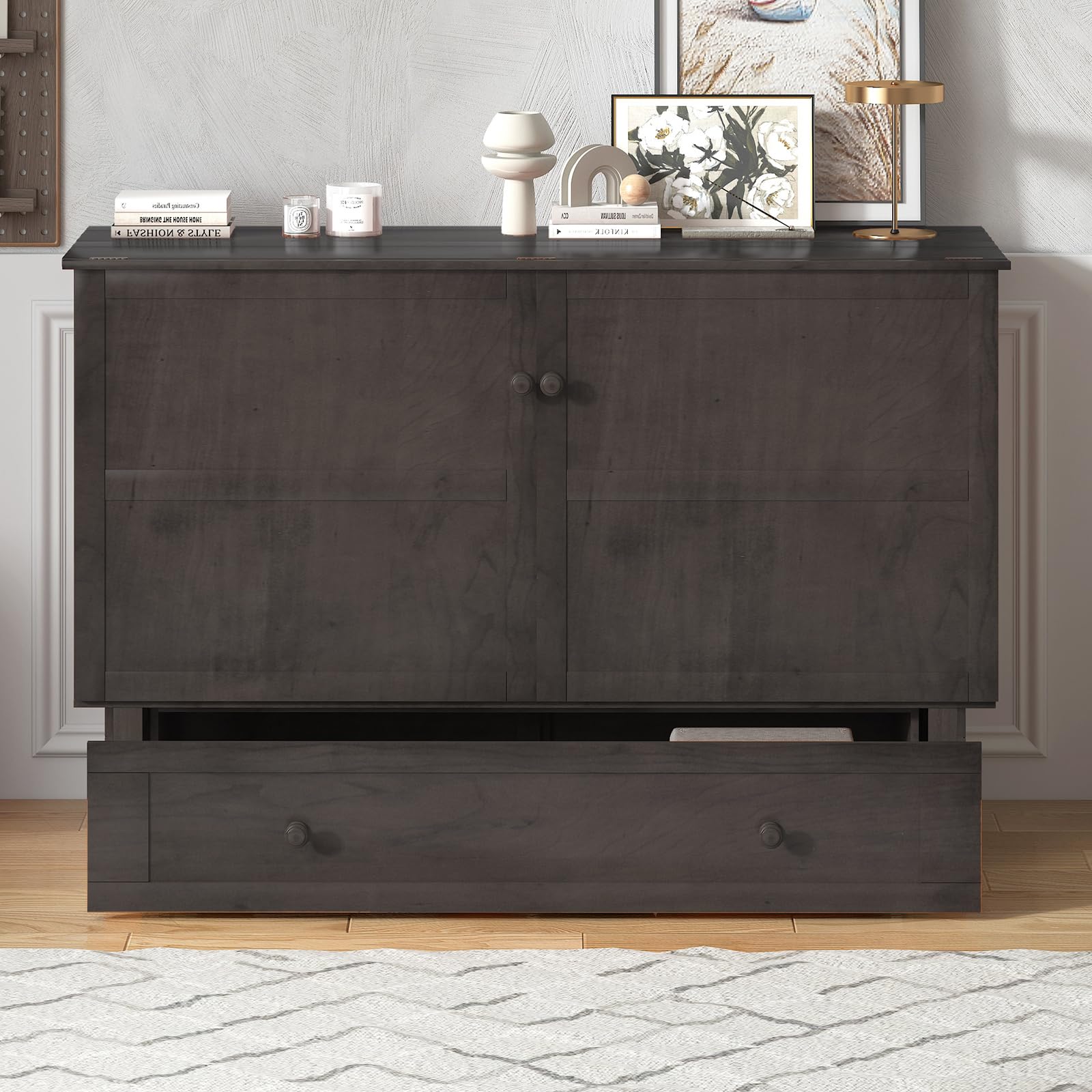 Murphy Bed, Queen Cabinet Beds with Foldable Foam Mattress