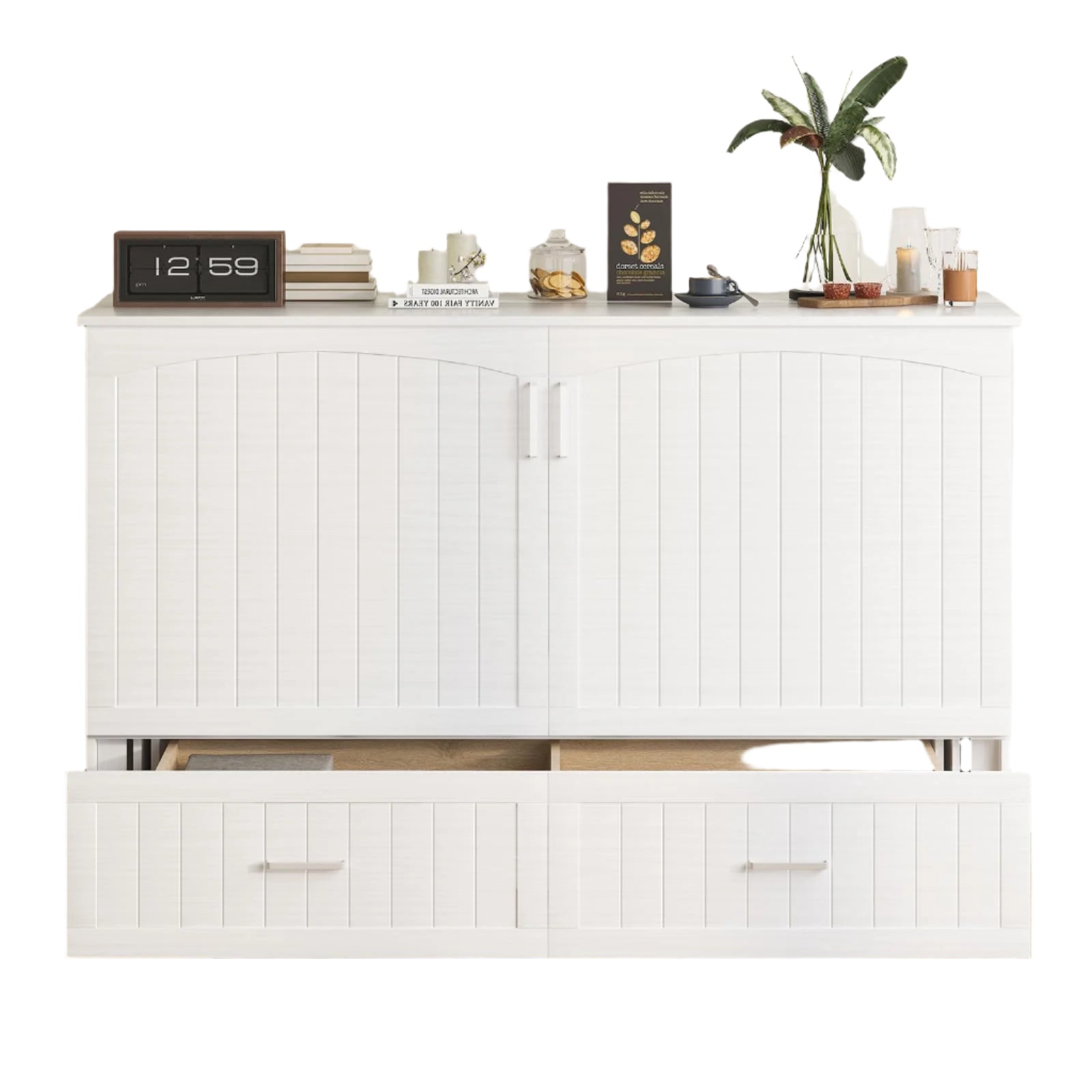 Queen Murphy Bed Cabinet, Cube Chest Bed with Built-in Charging Station
