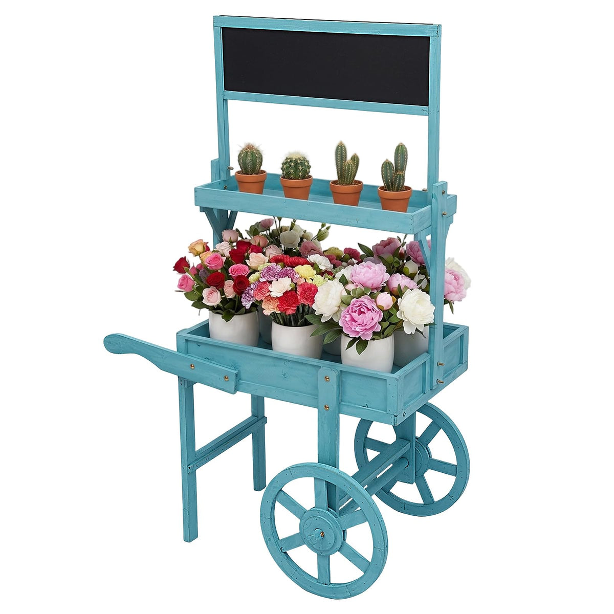 2-Tier Fir Wood Plant Stand with Wheels