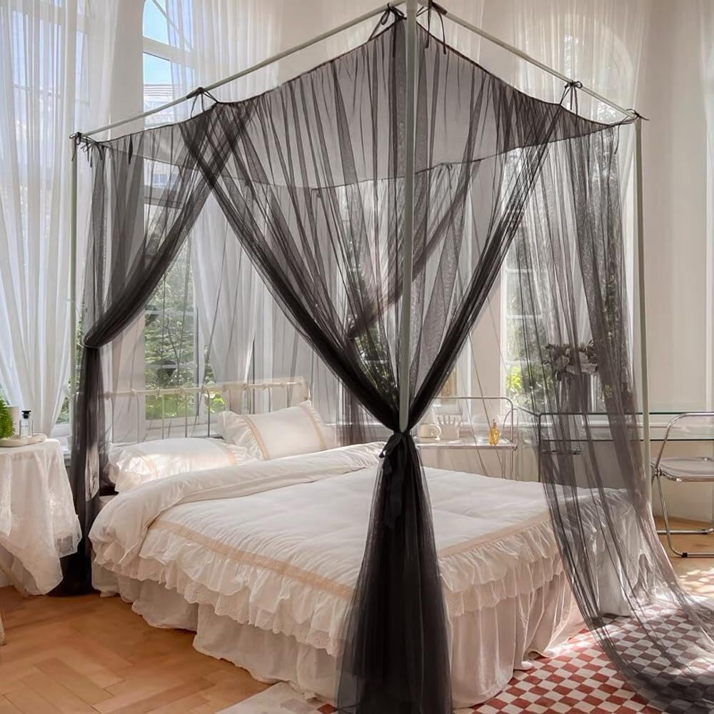 Mosquito Net Bed Canopy with 66ft LED Star String Lights for Double Bed