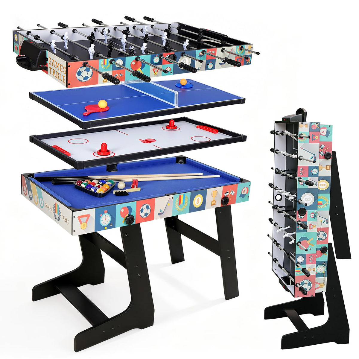 48" Folding 4-in-1 Combo Game Table – Foosball, Pool, Air Hockey & Ping Pong
