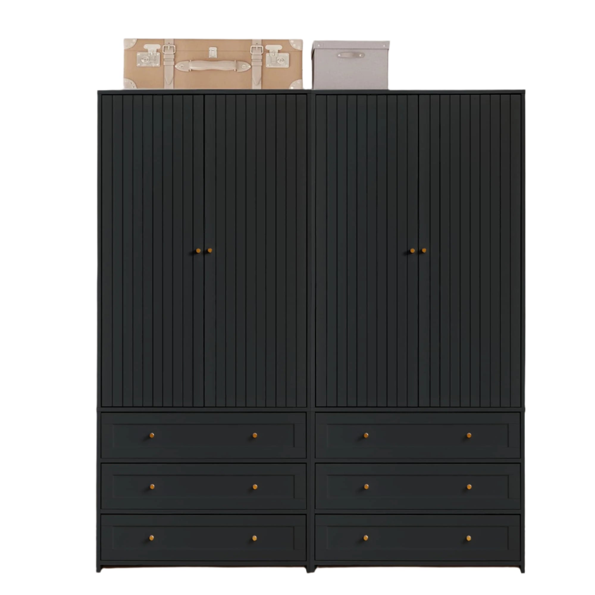 Armoire Wardrobe Closet with 4 Doors and 6 Drawers, 70.87" Tall Wooden