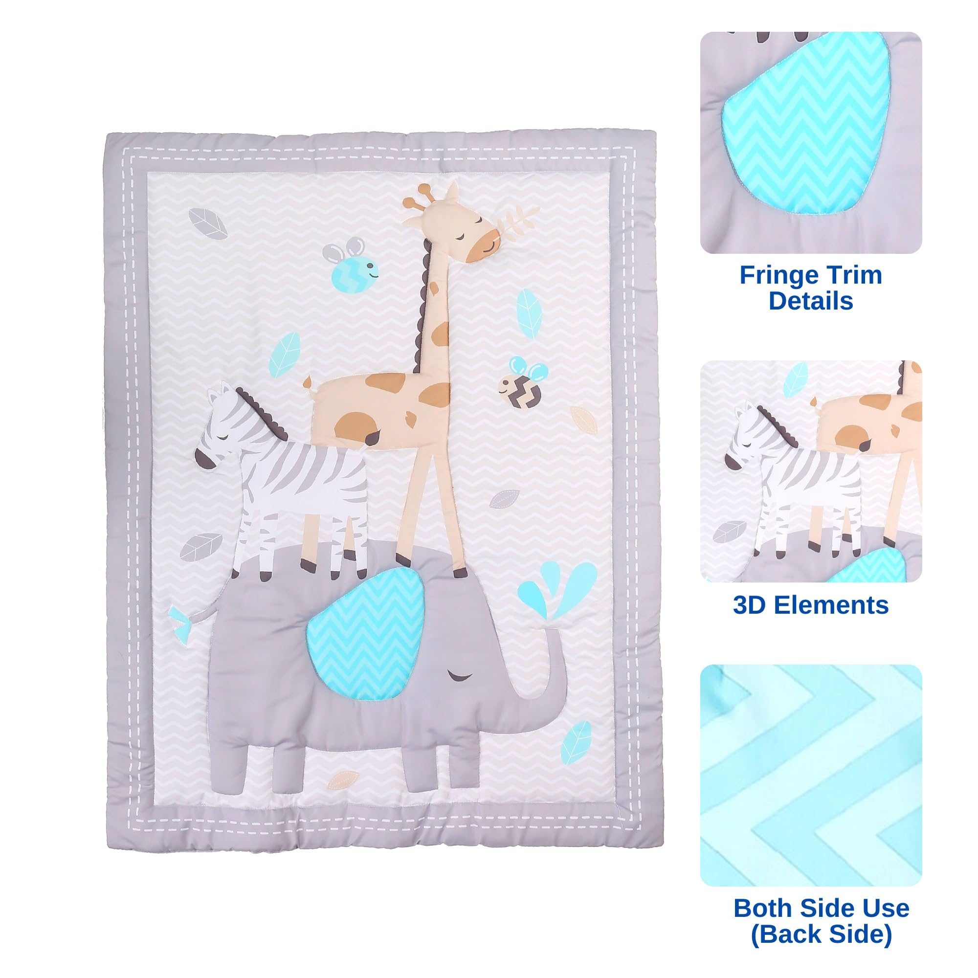 Baby Bees Animals 4 Pieces Crib Bedding Sets for Boys and Girls | Baby Bedding Crib Set of Sheet, Quilt, Dust Ruffle & Wall Decal Set for Standard Size
