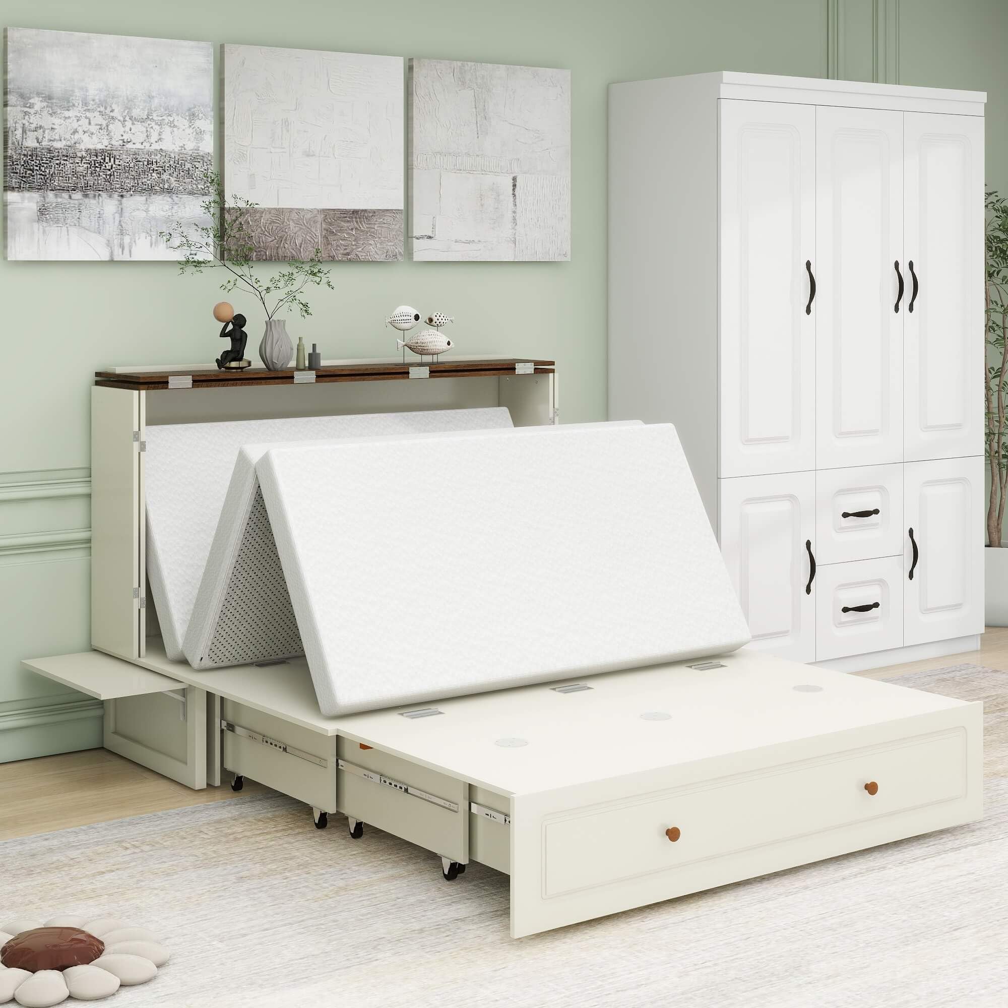 Queen Murphy Bed Chest with Mattress Space Saving Cabinet Bed