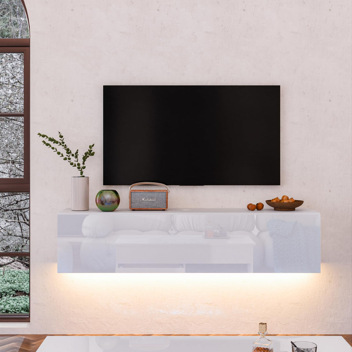 Floating LED TV Stand with Storage Cabinet – 55" Wall & Floor Mount