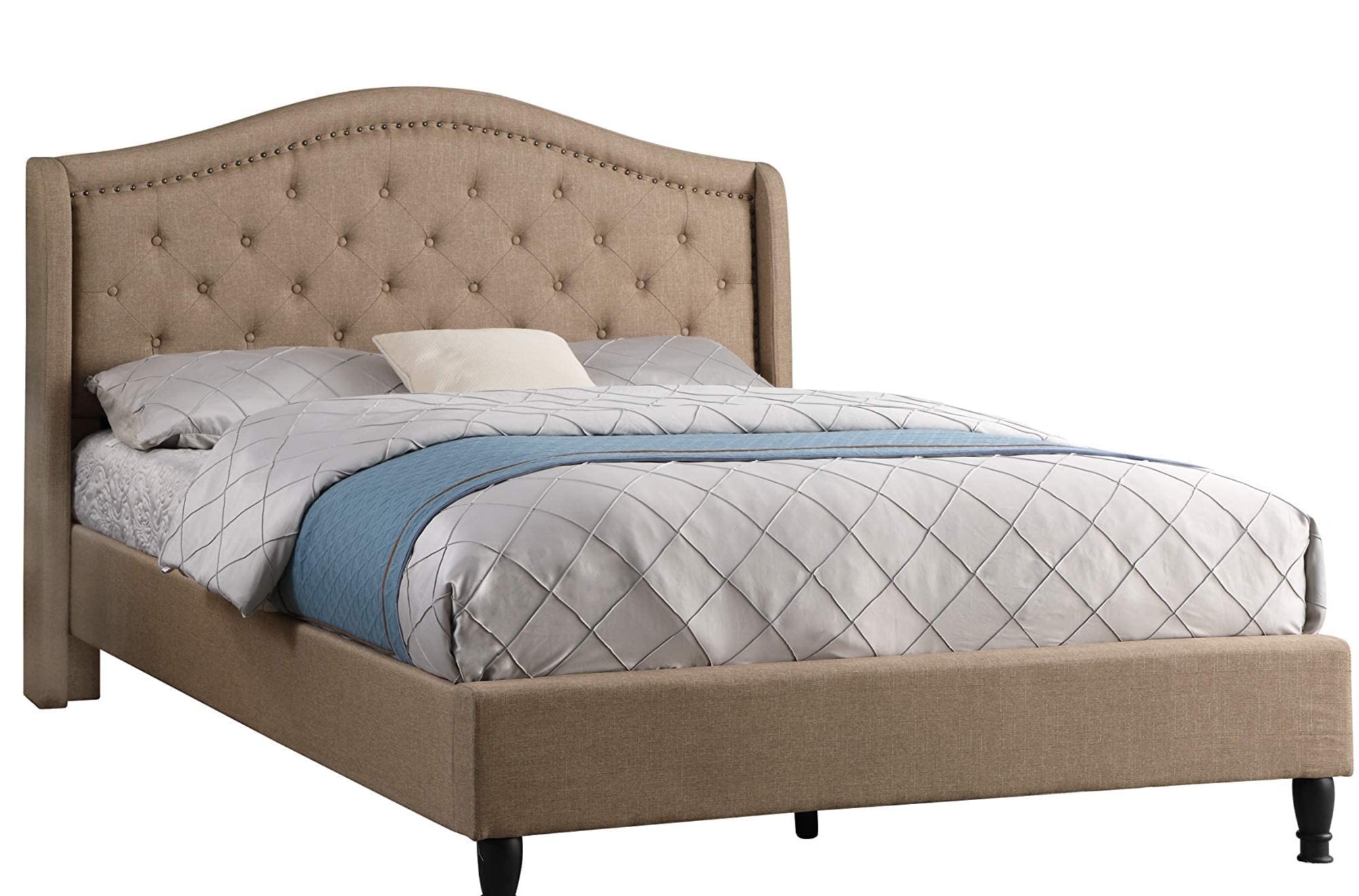 Full Upholstered Platform Bed Frame with 51" Tall Headboard - Button Tufted Cloth Bed