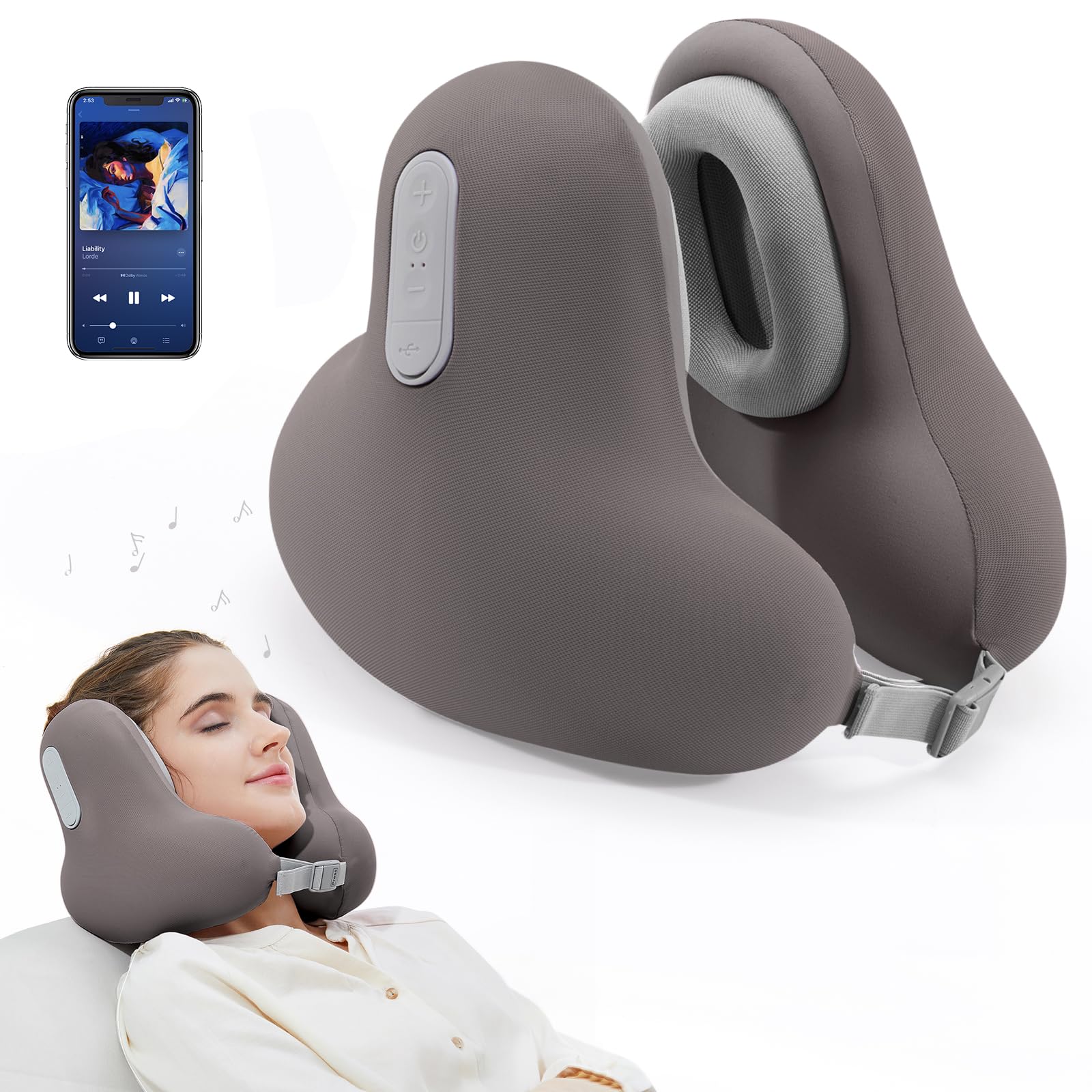 Pillow with Bluetooth Headset, Memory Foam Airplane Pillow for Head