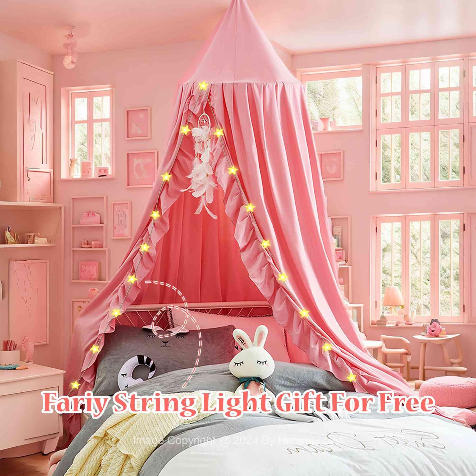 Kids Bed Canopy, Dreamy Frills Canopy for Girls Bedroom Soft Ceiling Hanging Decoration