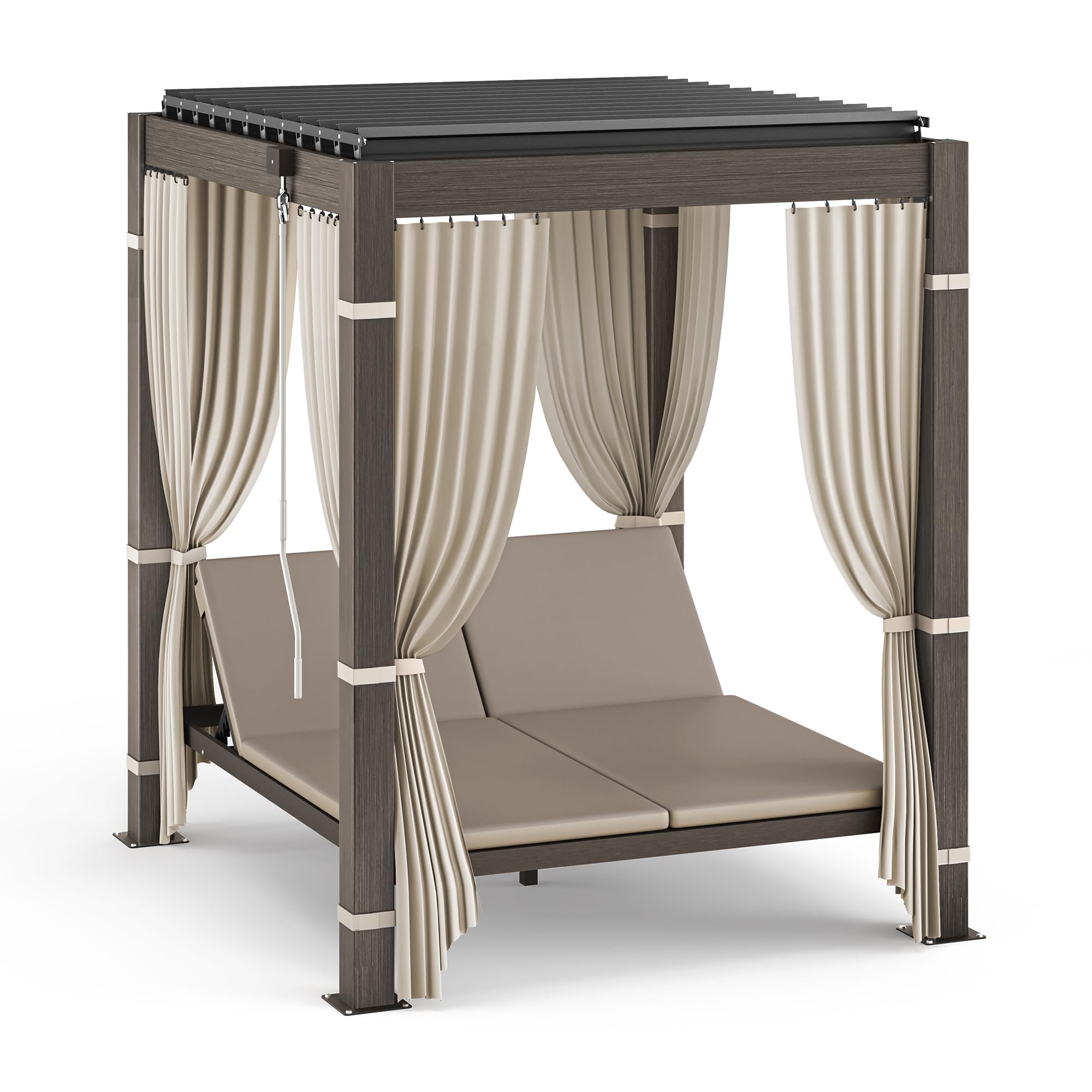 Outdoor Daybed with Full Aluminum Louvered Pergola Bed, Chaise Lounge