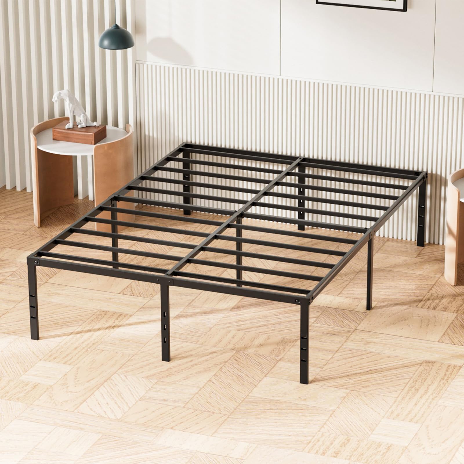 King Bed Frame, 18 Inch Sturdy Metal Bed Frame with Under-Bed Storage Space, Noise-Free
