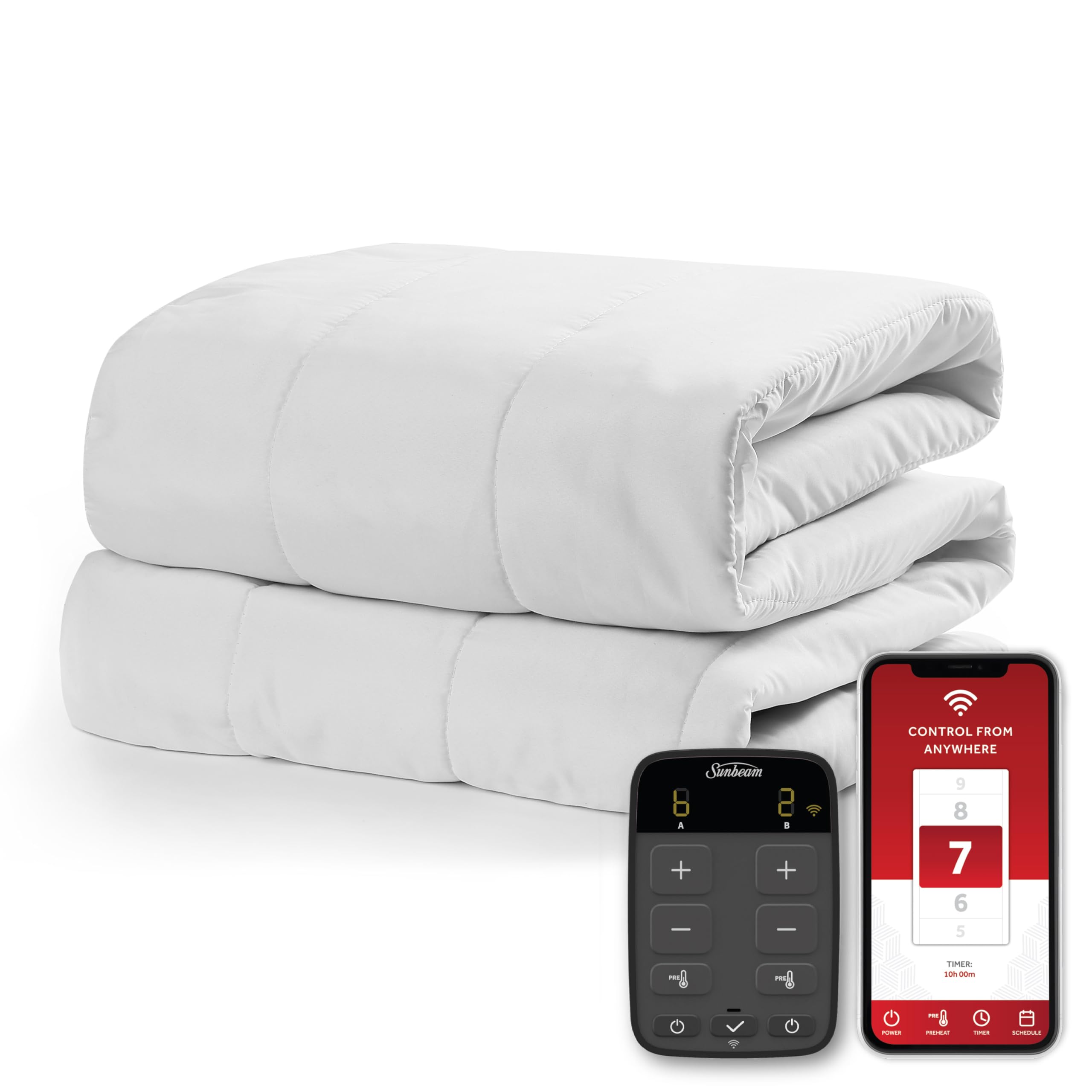 Polyester Wi-Fi Connected Mattress Pad, Electric Blanket, 10 Heat Settings, Queen Size