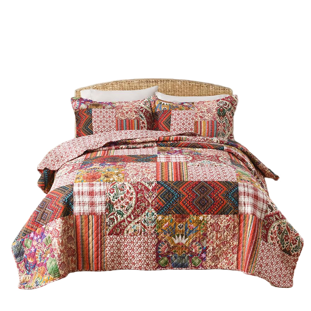 Cotton Bedspread Bedding Coverlet Quilt Sets, 3 Pieces Reversible Vintage