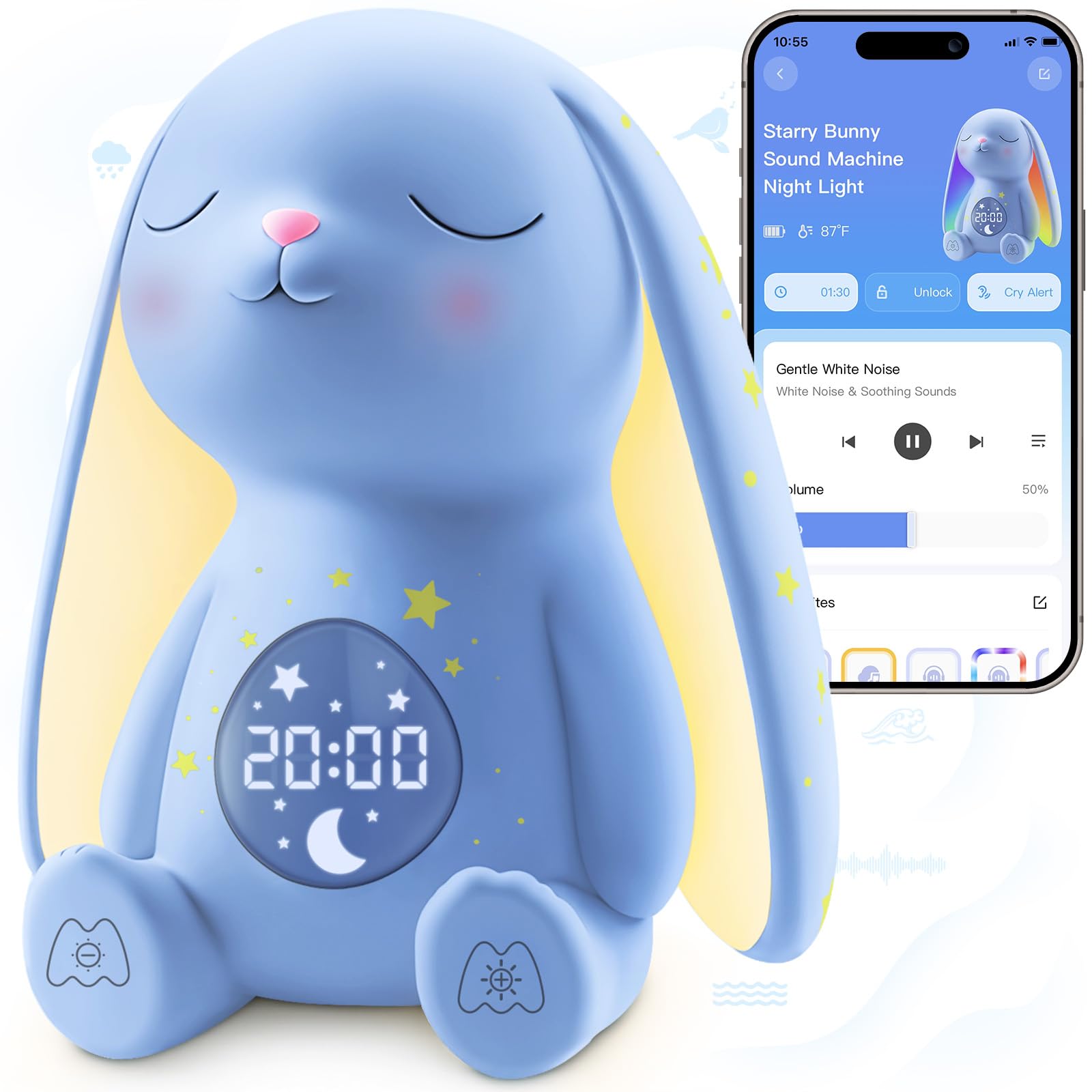 White Noise Sound Machine for Baby with Night Light, Cry Detection,100 Soothing Sounds