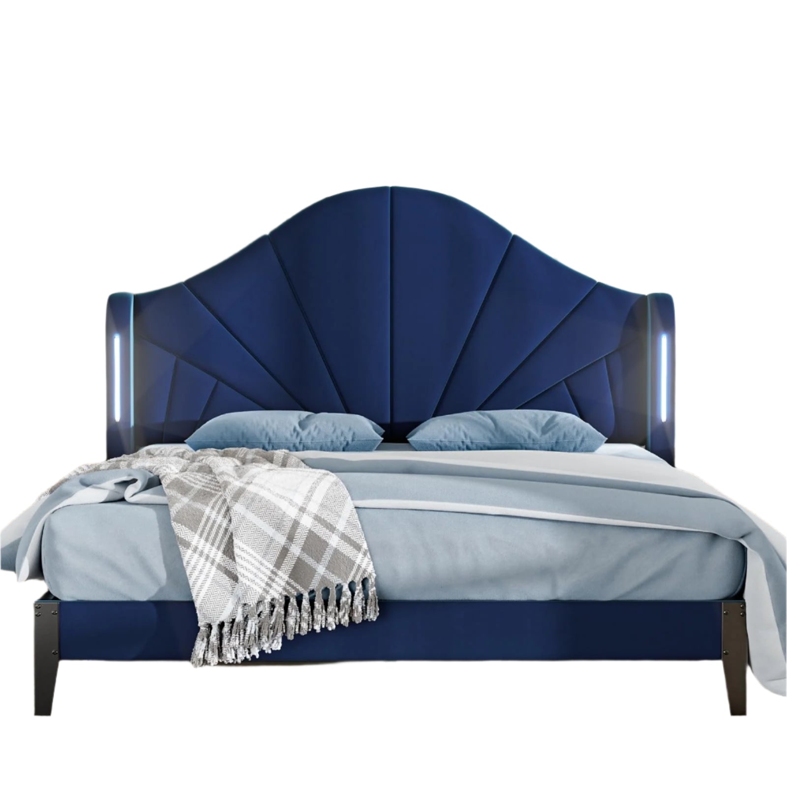 Queen Size Bed Frame with Headboard Touch LED Lights, Wingback Upholstered