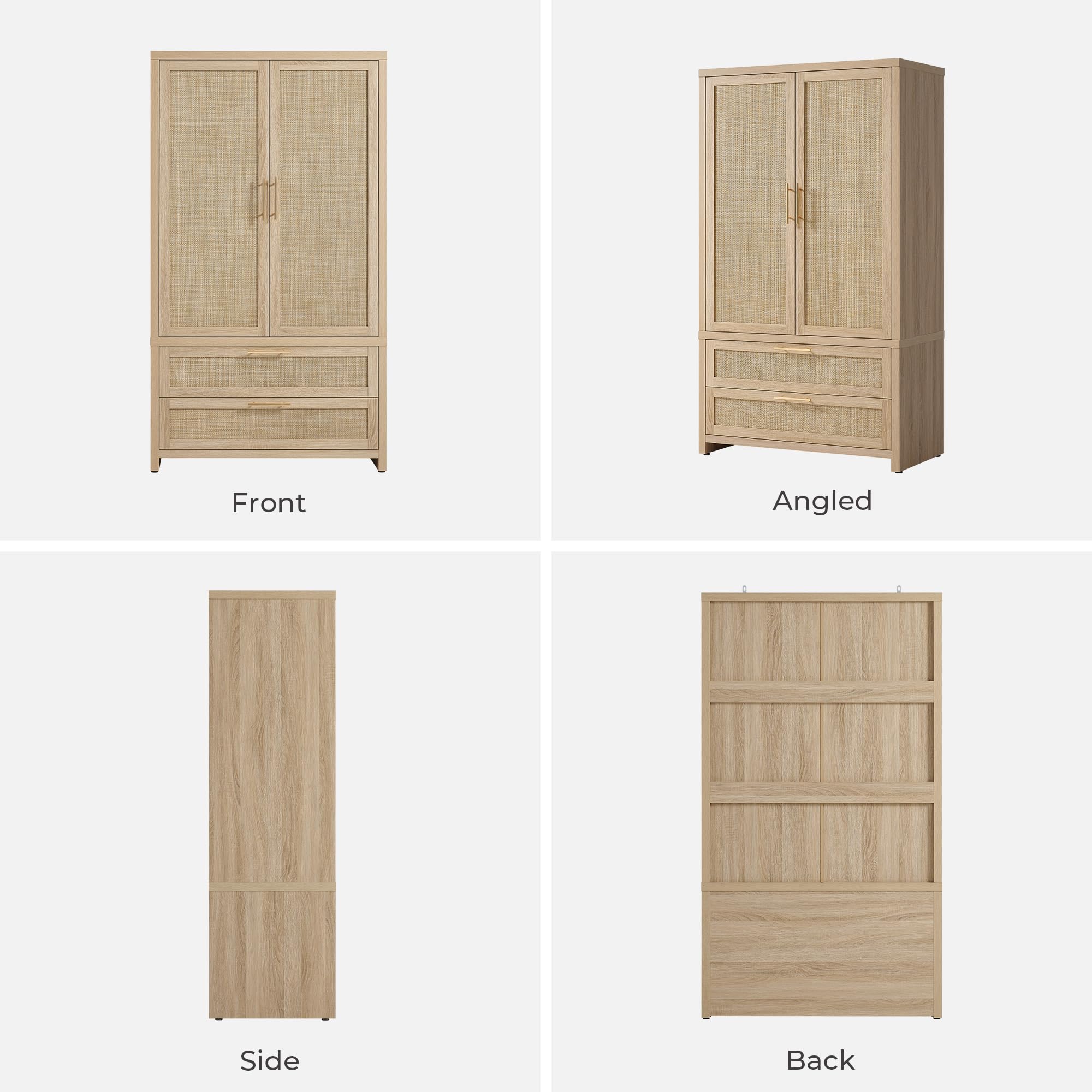 Larger Armoire Wardrobe Closet, 71" Tall Rattan Freestanding Wardrobe Closet