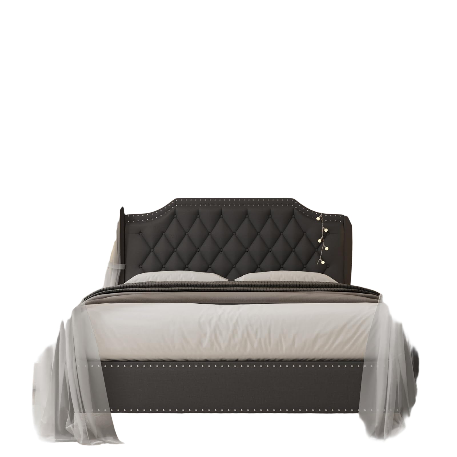 Canopy Bed Frame with Nailhead Decoration Headboar