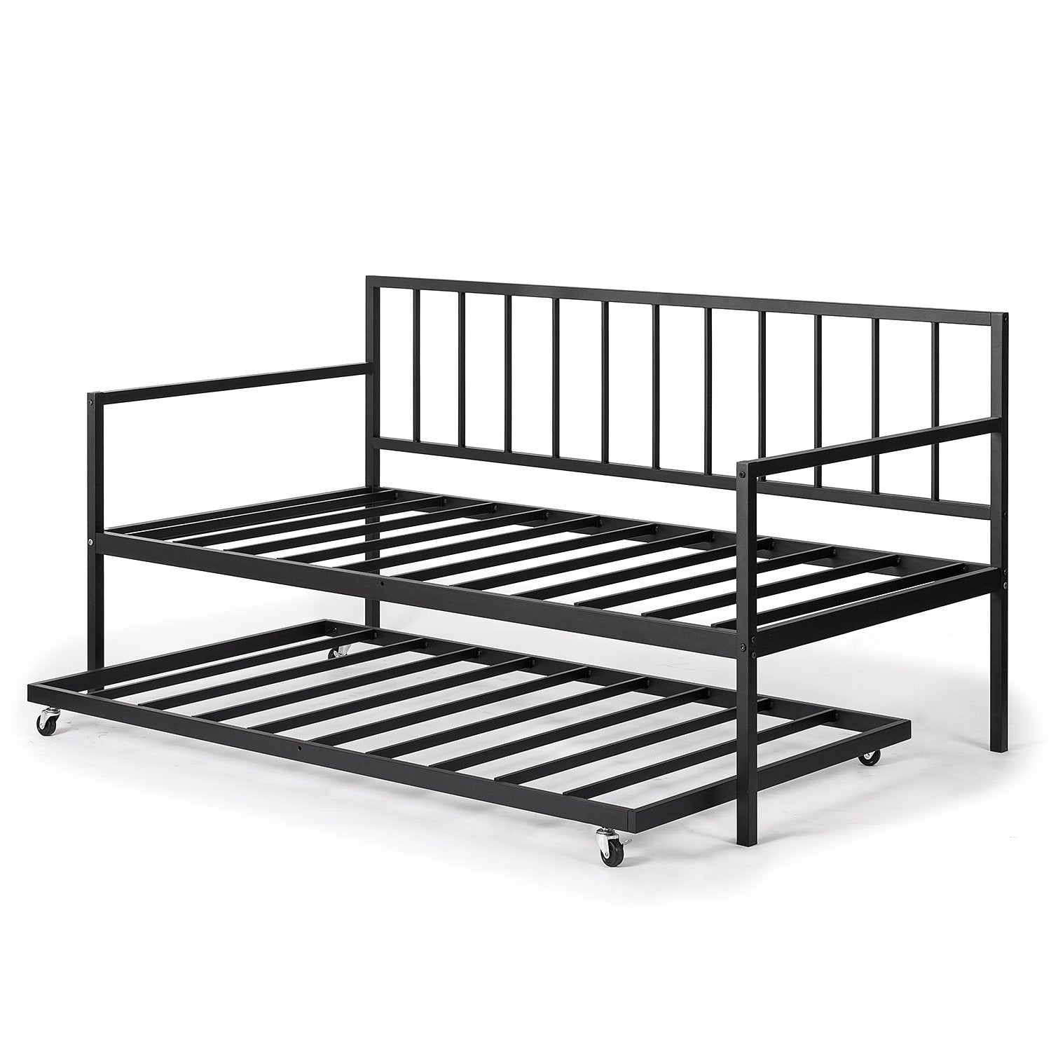 Eden Metal Daybed with Trundle, Mattress Foundation with Steel Slat Support,