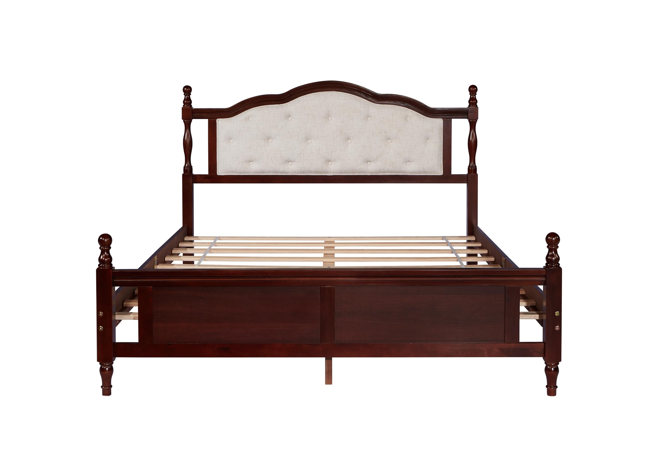 Casats Queen Size Wood Bed Frame with Upholstered Headboard and Panel Footboard