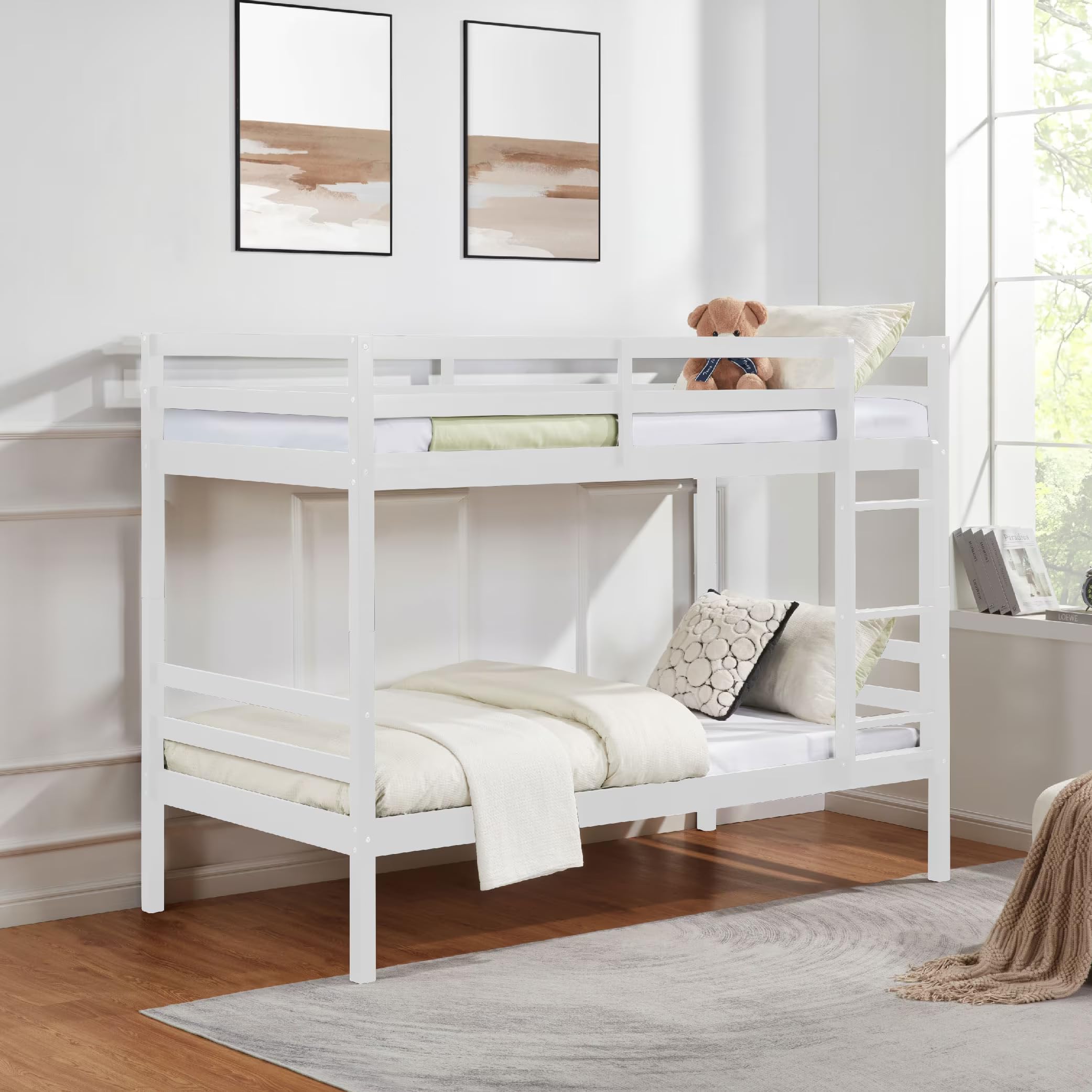 Duty Metal Bunk Bed – Twin Over Twin, Built-in Ladder and Protective Rails