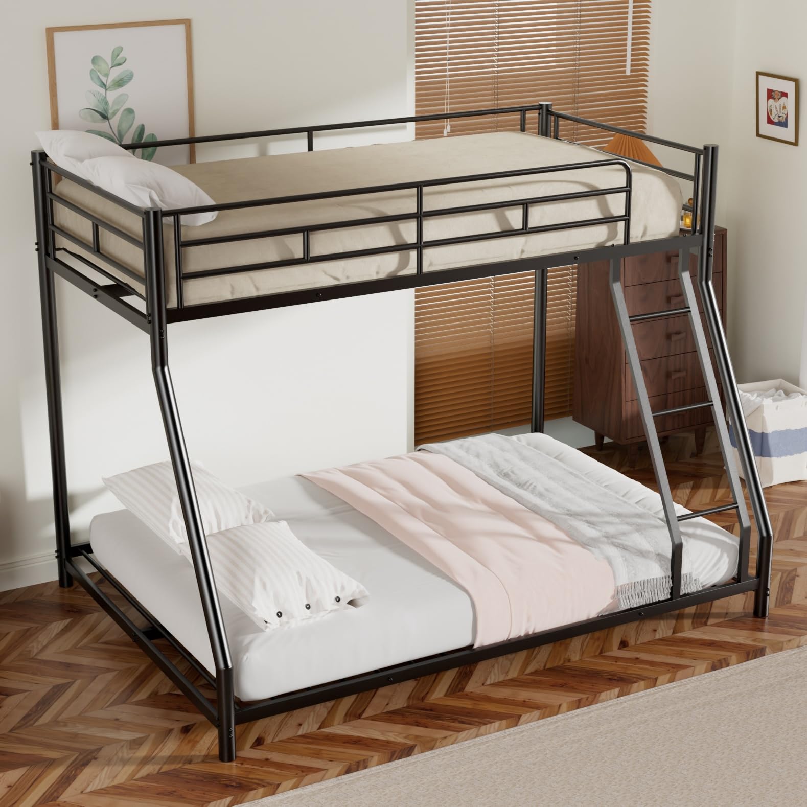 Twin Over Full Bunk Bed for Adults & Kids, Heavy Duty Bunk Beds