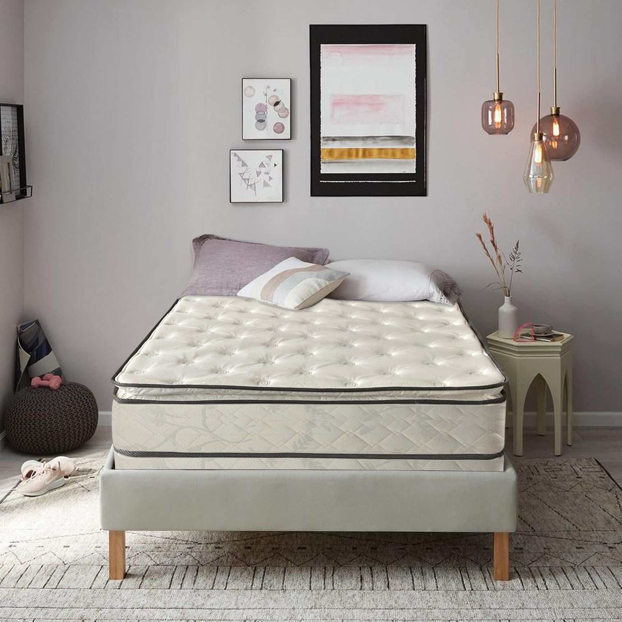 Medium Plush Pillowtop Innerspring Mattress and 4" Low Profile