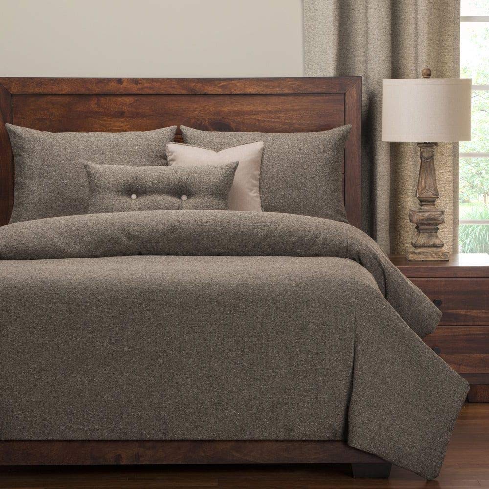 6 Piece Stone Grey Duvet Cover Set Rustic Textured Flecked Pattern Luxury Duvet
