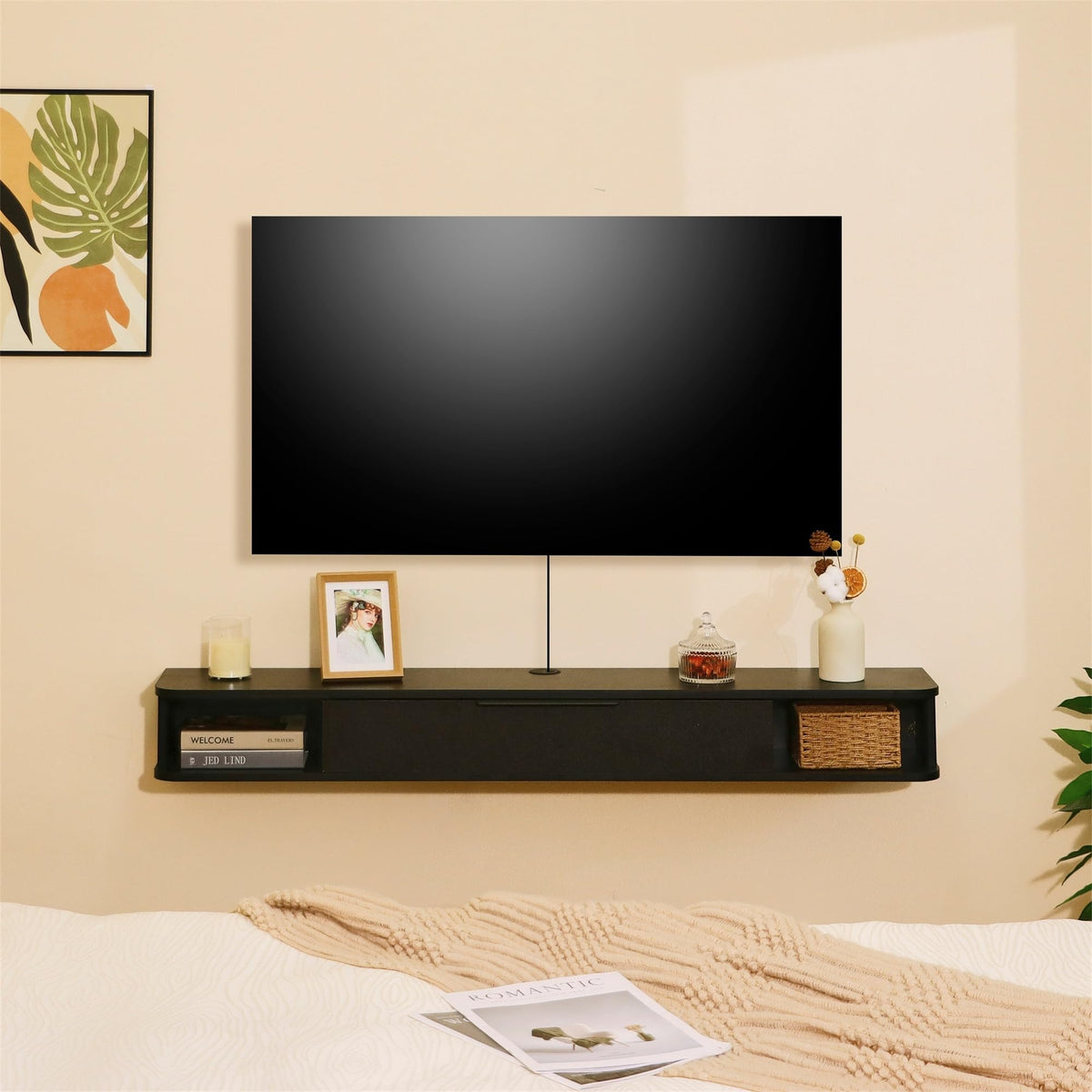 55" Wall-Mounted Floating TV Stand with Storage