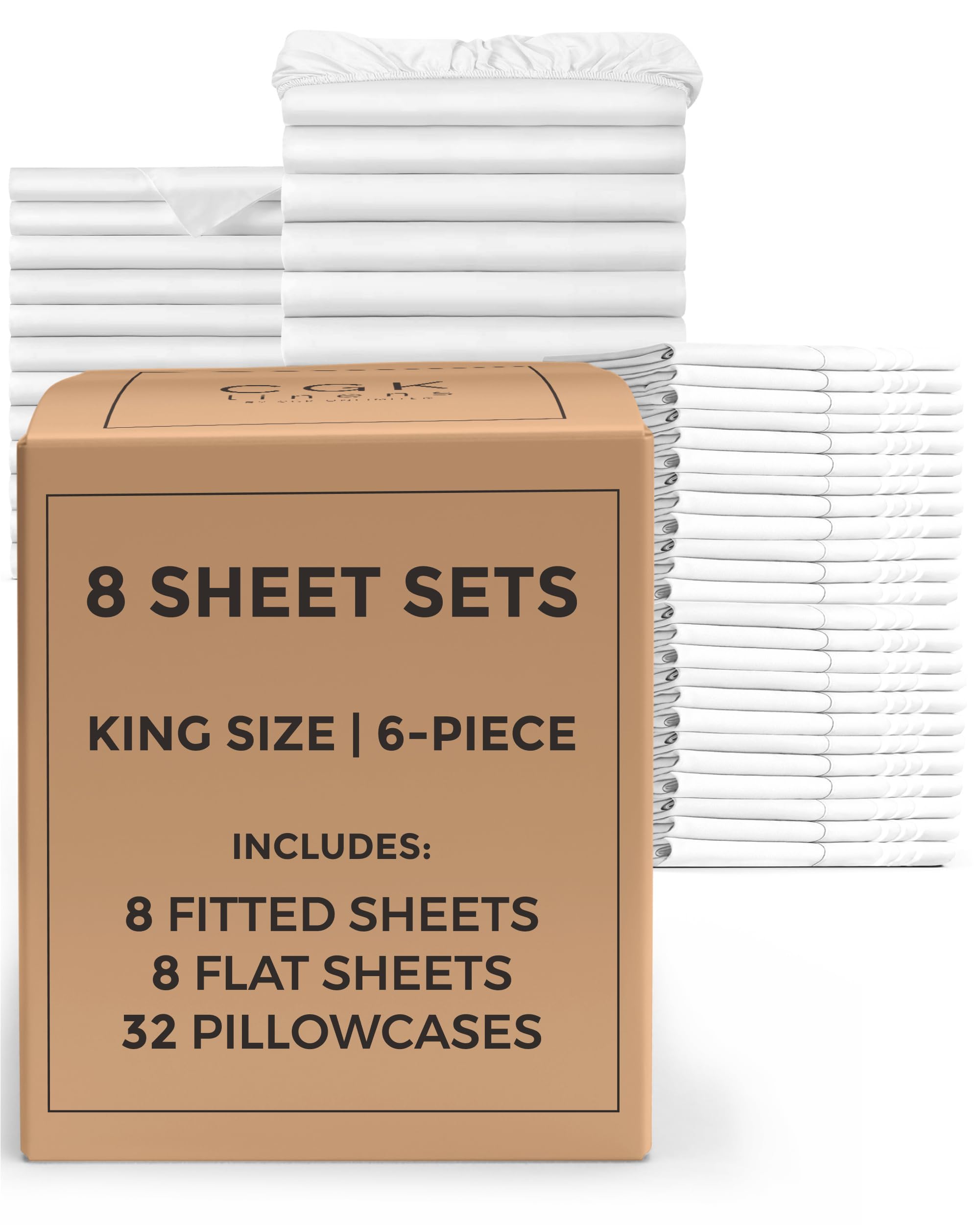 Bulk Case Pack of 8 Sheet Sets - Complete 6 Piece Sheet Sets - Bulk King Bedding